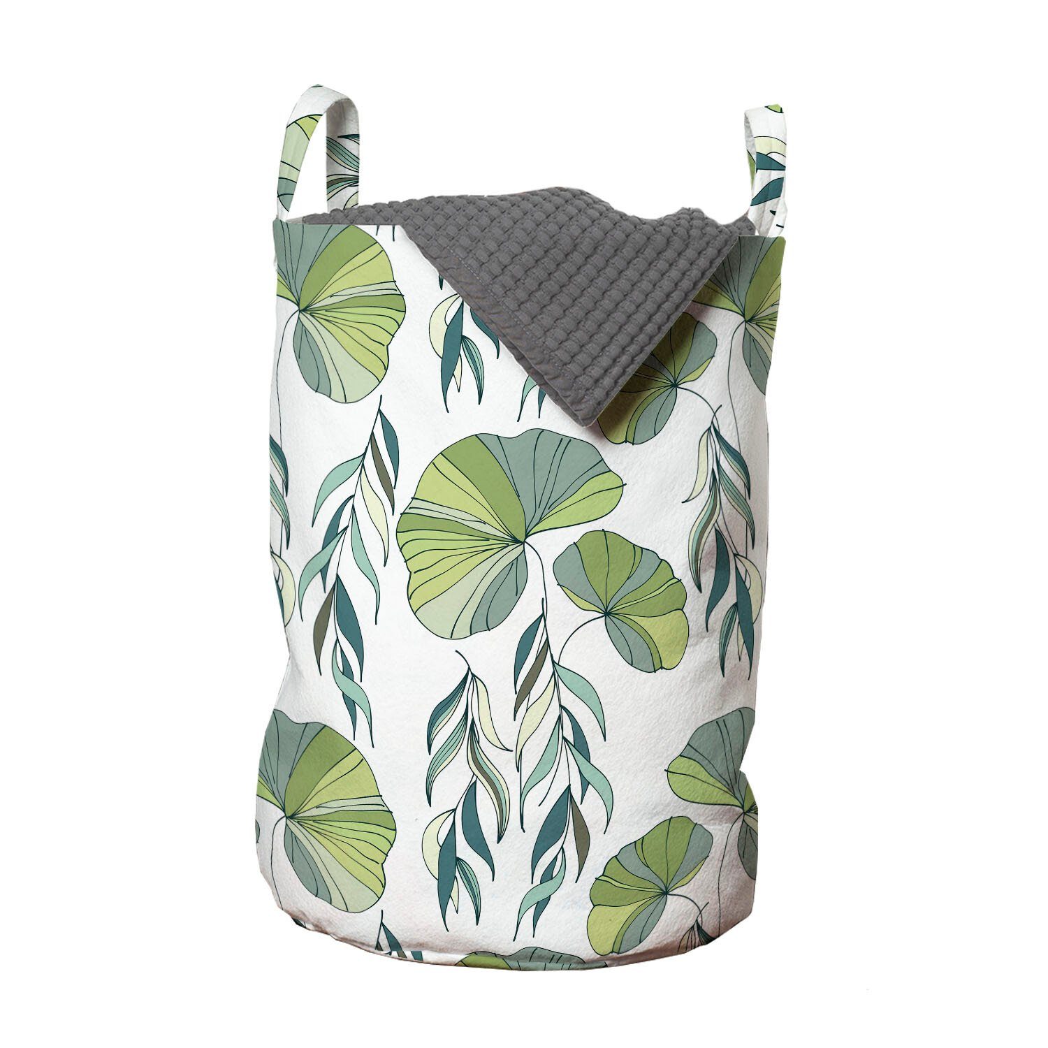 Abakuhaus Wäschesäckchen Wäschekorb mit Griffen Kordelzugverschluss für Waschsalons, Asian Blätter Laub Wasser-Lilien