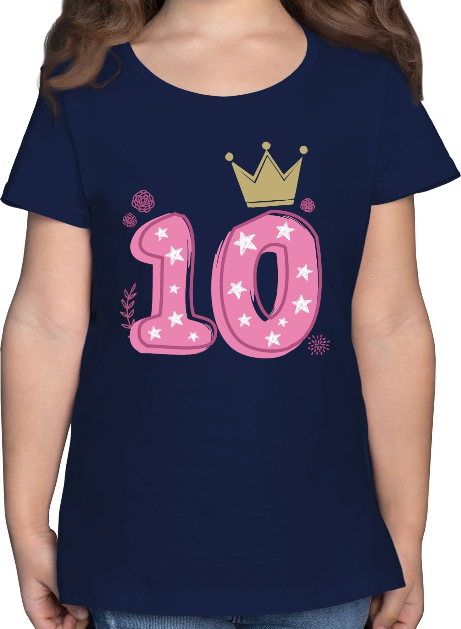 10. Sterne T-Shirt Krone Shirtracer Dunkelblau Mädchen Geburtstag Zehnter 1