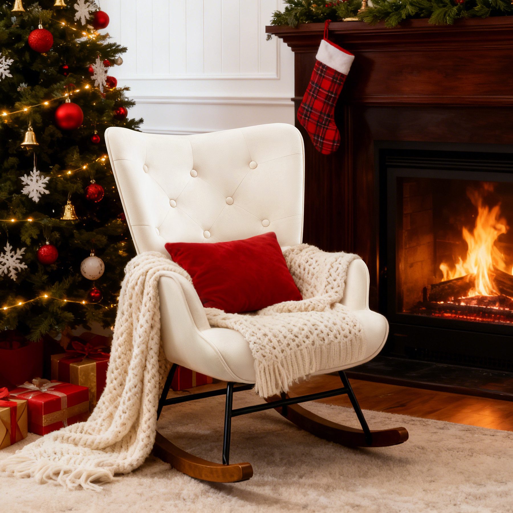 HomeMiYN Schaukelstuhl Schaukelstuhl Wohnzimmer Samt mit Metallgestell Holz günstig online kaufen