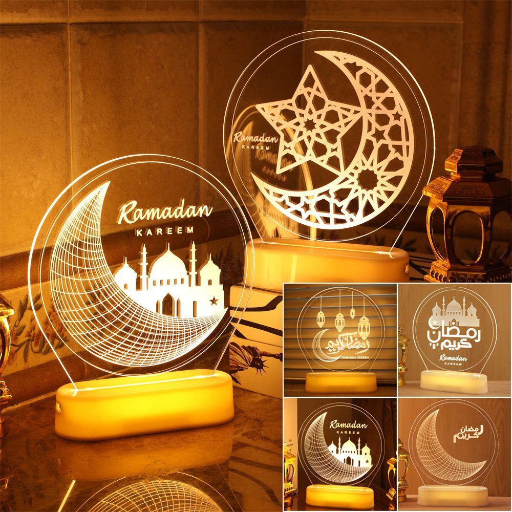 Ramadan LED Batteriebetrieben,warmweiß Dekolicht Nachtlichter, Mubarak 3D-Illusion, Sunicol