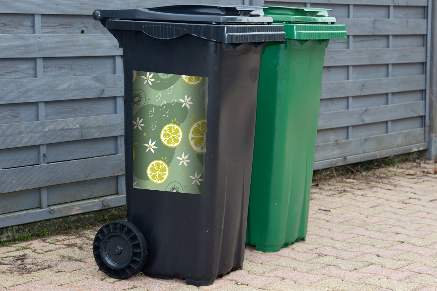 Mülleimer-aufkleber, Container, MuchoWow Tropfen - - - Blumen Wandsticker Mülltonne, St), Früchte Abfalbehälter (1 Sticker, Sommer