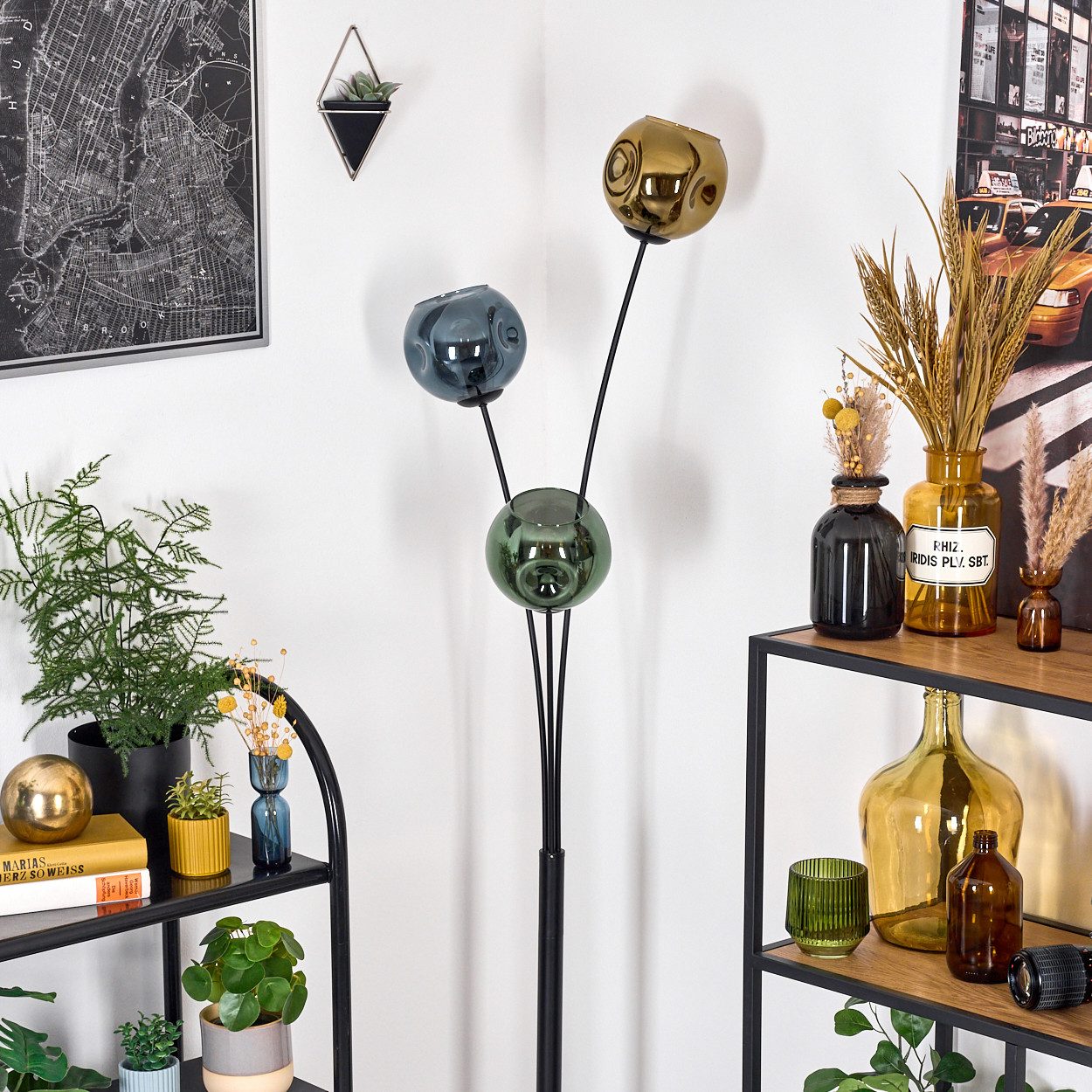 hofstein Stehlampe Stehlampe aus Metall/Glas in Schwarz/Blau/Grün/Gold, Leu günstig online kaufen