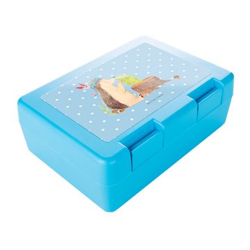 Mr. & Mrs. Panda Butterdose Igel Federschmuck - Blau Pastell - Geschenk, Brotbox, Tiere, Waldtier, Premium Kunststoff, (1-tlg), Sicherer Doppelverschluss