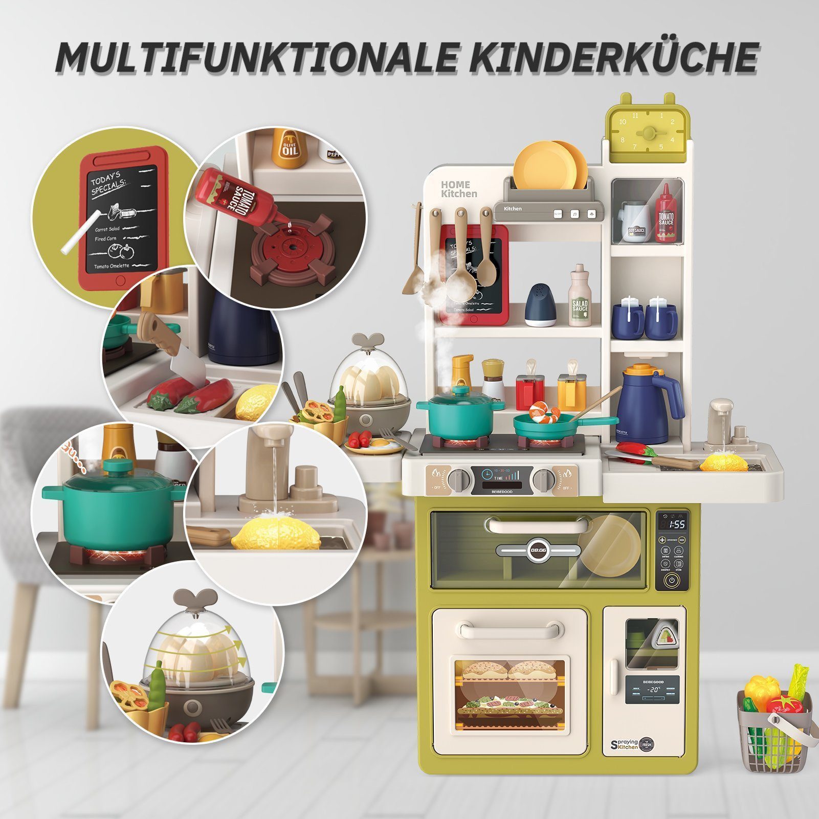 Esun Spielküche Kinderküche mit Küchenzubehör, Licht, Spray, Sound und Wass günstig online kaufen