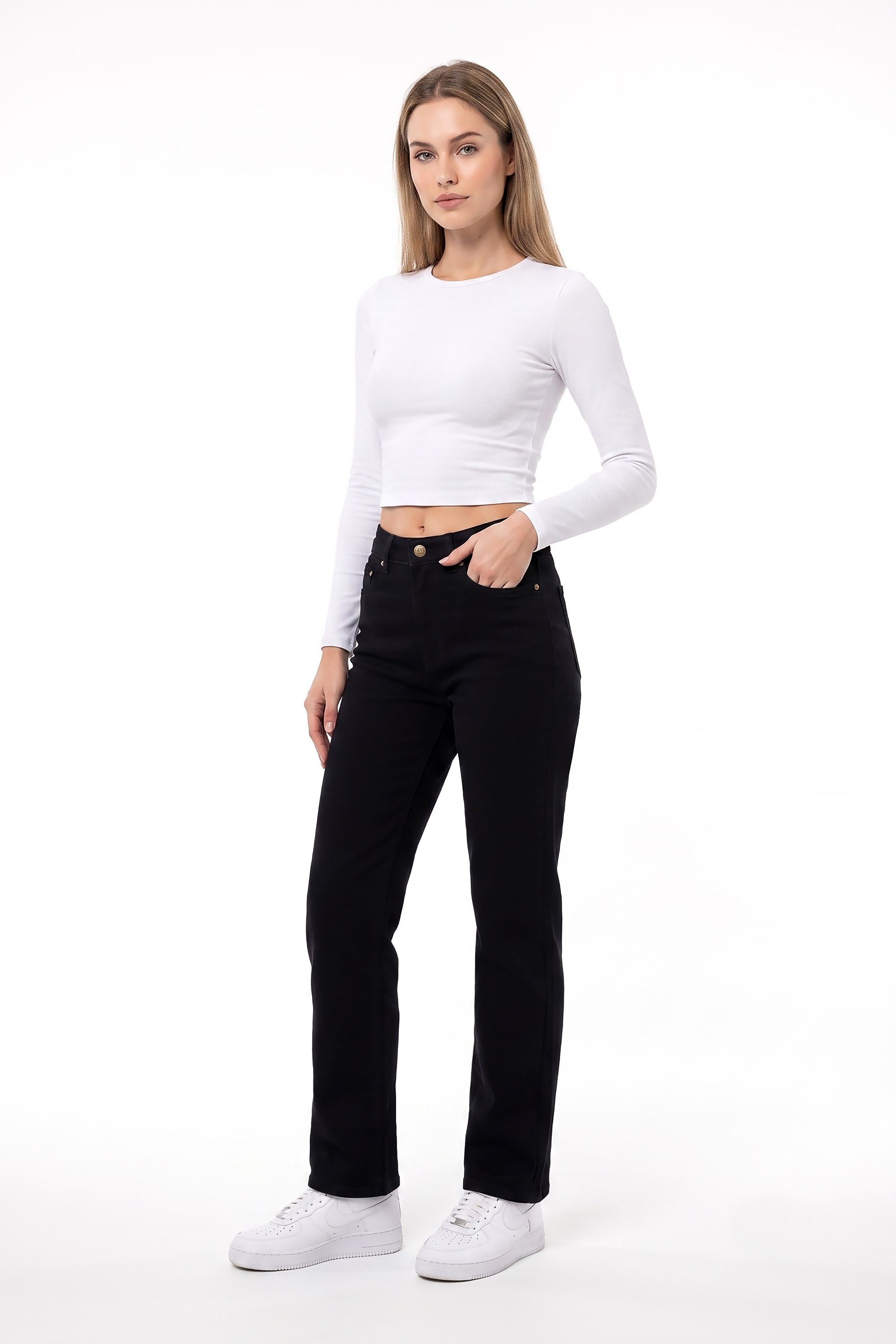 ESRA Regular-fit-Jeans Damen Jeans Straight Leg Stretch Jeans Damen Gerades Bein Jeanshose Straight Jeans Damen Geradeschnitt High Waist Jeanshose bis Übergröße – Bild 2 von 5