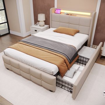 Fine Life Pro Bett Polsterbett mit USB-Ladefunktion, Kopfteil und LED-Beleuchtung