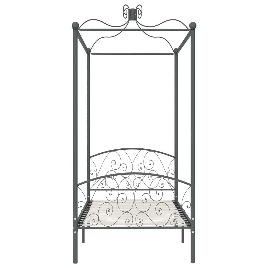 vidaXL Himmelbett, Baldachin Bett-Gestell Grau Metall 90 x 200 cm