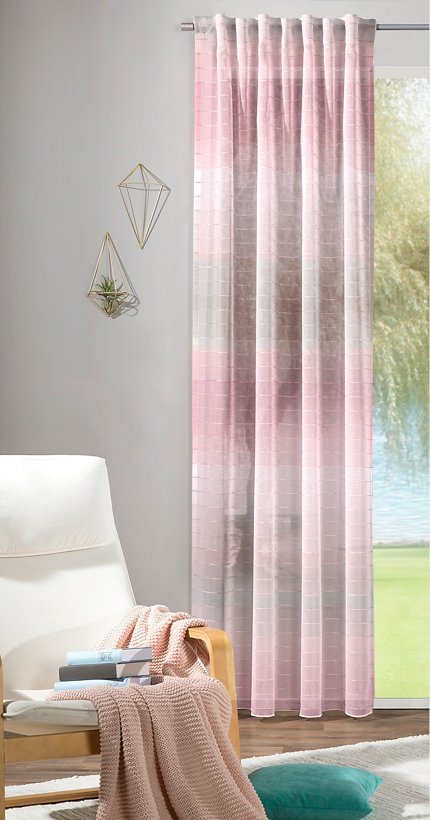 Gardine Schlaufenschal Farbverlauf rosa braun 245 x 135, Clever-Kauf-24,  halbtransparenter Seitenschal