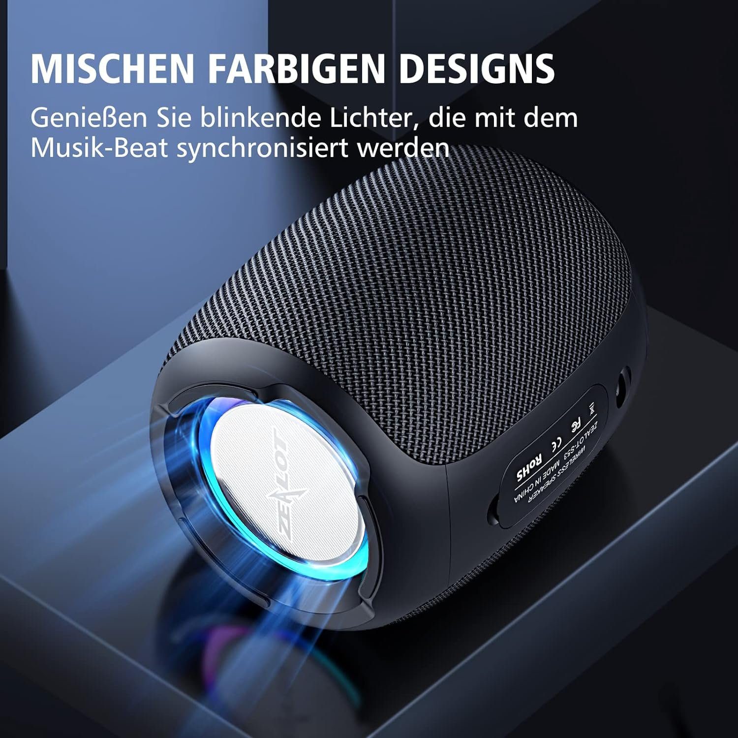 ZEALOT mit Lautsprecher mit 10 Bluetooth (Bluetooth, Stereo Musikbox W, Box IPX6 Wasserdicht Bass) Tragbarer Licht,