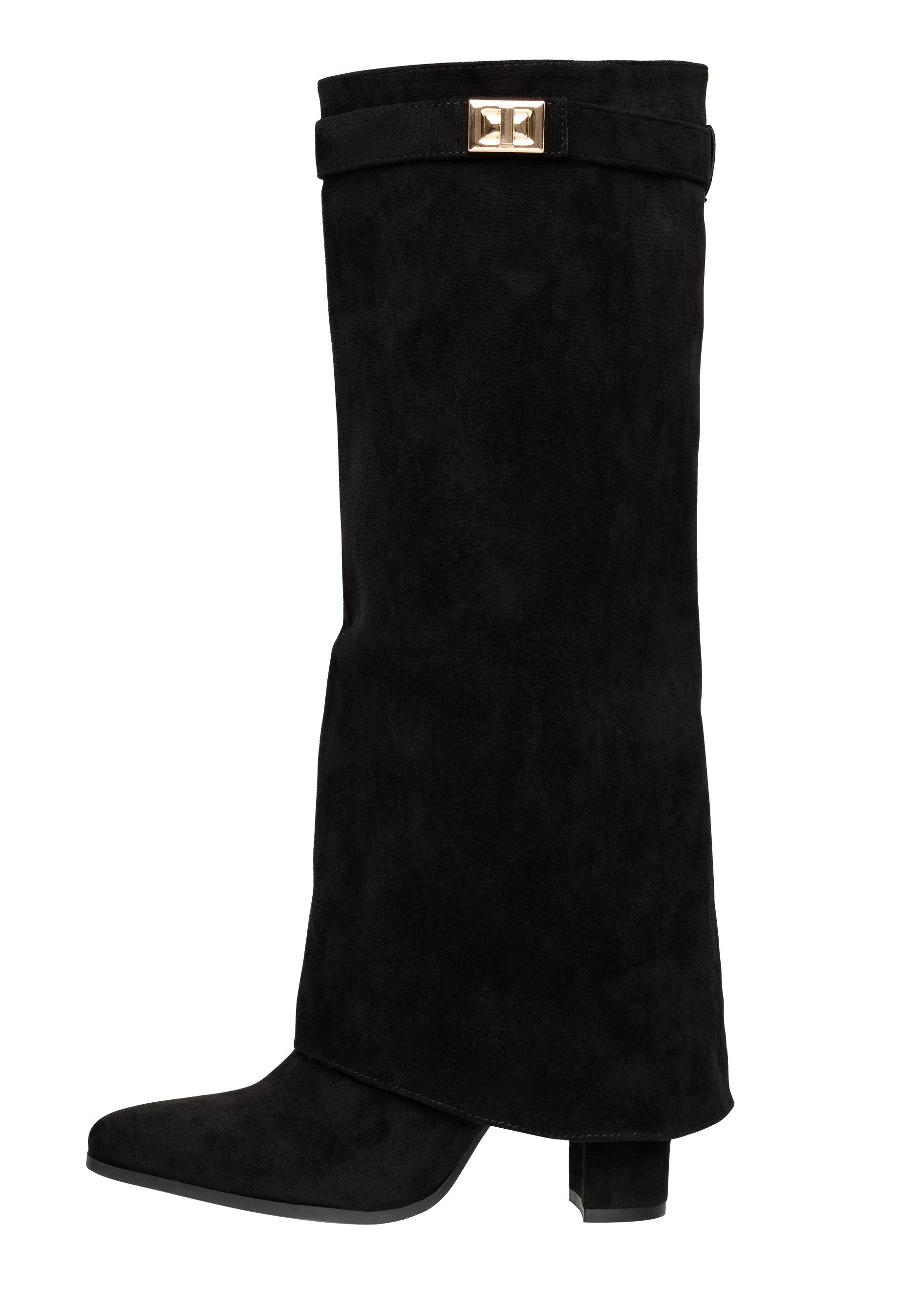 Salinyang Overlay Boots Damen kniehoch mit Blockabsatz & elegantem Schaft Stiefel – Bild 3 von 5