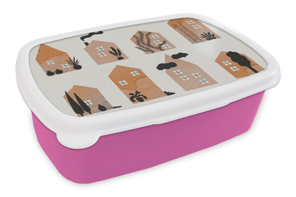 MuchoWow Lunchbox Zuhause - Kinder - Mond - Farbe - Orange, Kunststoff, (2-tlg), Brotbox für Erwachsene, Brotdose Kinder, Snackbox, Mädchen, Kunststoff rosa