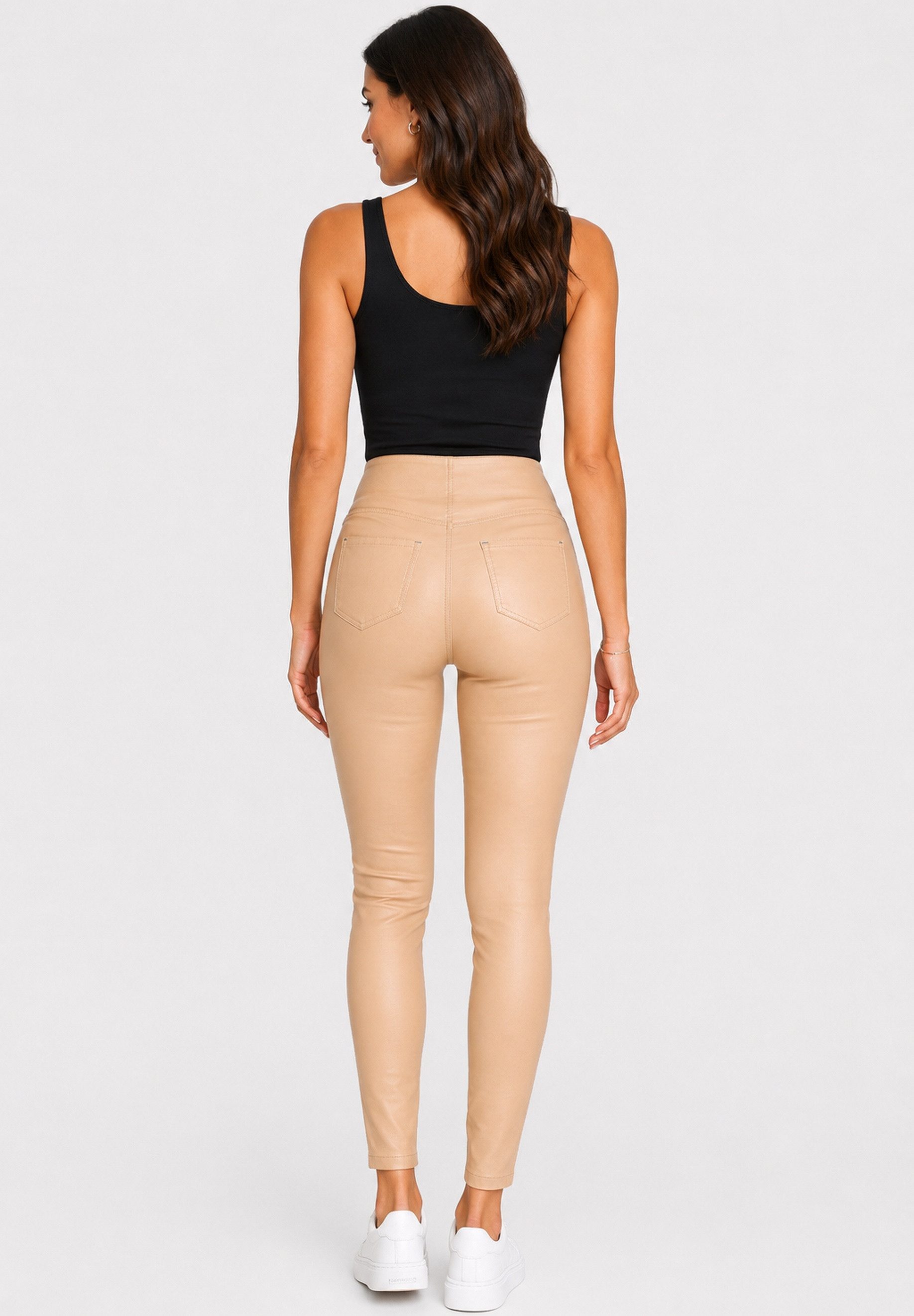 GIRL VIVI Lederimitathose — Damen Skinny Hose in Lederoptik mit High Waist und Zierzippern