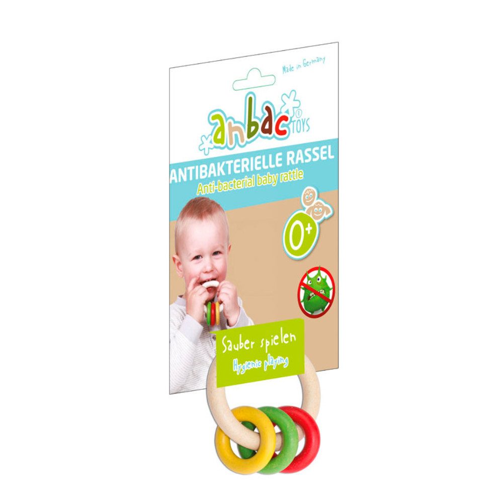 anbac Beißring-Rassel Greifring Farbenspiel, antibakteriell, Made in Germany, ausgezeichnet mit Ökosiegel