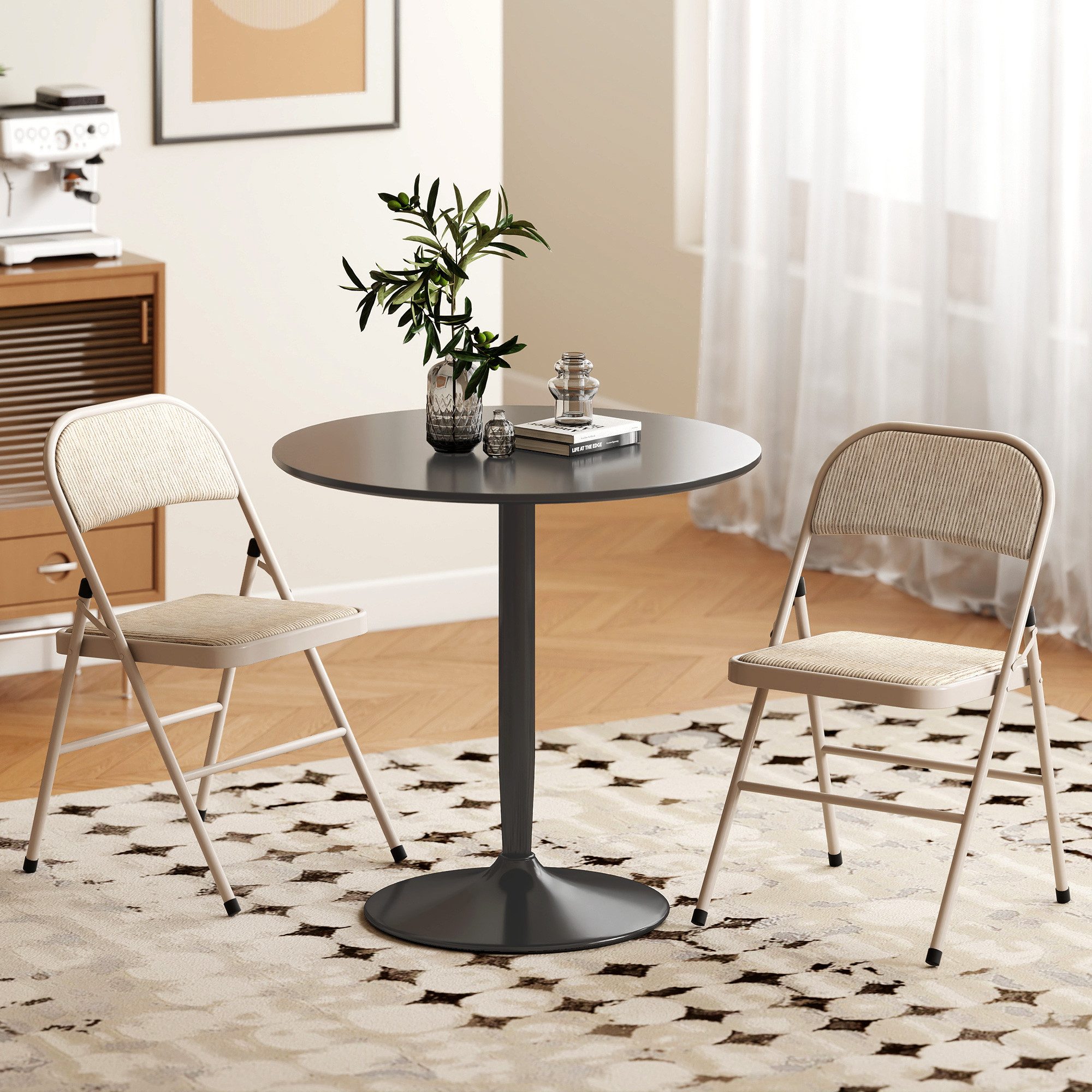 HOMCOM Campingstuhl gepolstert (Klappbar Bürostuhl, 2 St), für Gäste, Büro, Camping, Beige