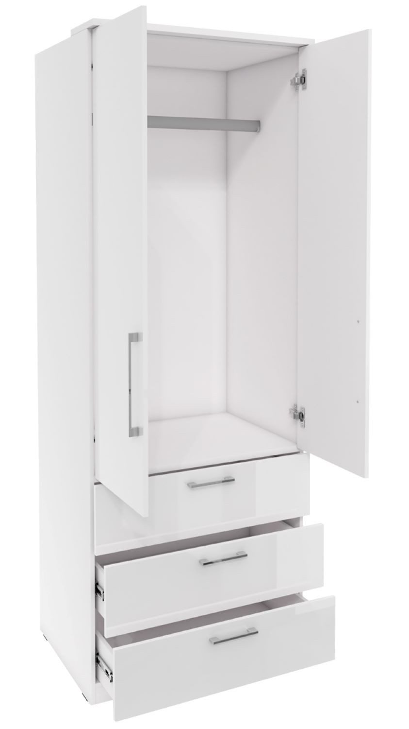 Helvetia Kleiderschrank Olvera (1 Kleiderschrank, 1-St., Kunststoffgriffe ohne Beleuchtung) 80x64x216cm weiß / weiß Hochglanz 1 Teilig