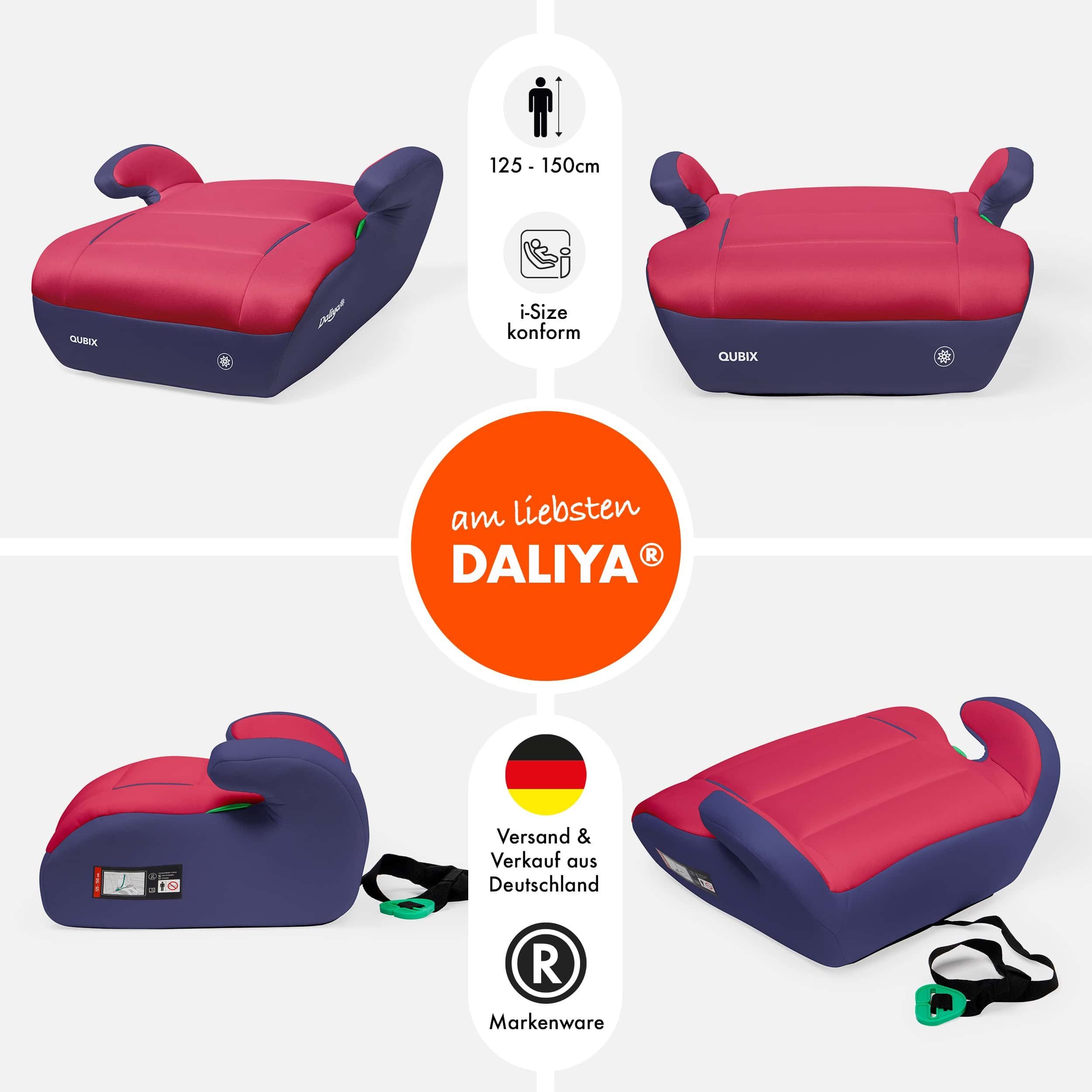 Daliya® Kindersitzerhöhung QUBIX I-Size Sitzerhöhung, Kindersitzerhöhung, Kindersitz, ab: ab 6 Jahre oder 125cm Körpergröße, bis: bis 12 Jahre oder 150cm Körpergröße, ab: 125 cm, bis: 150 cm, (Packung, 1-tlg), I-Size, Gurtfix, ergonomisch, weich, waschbarer Bezug