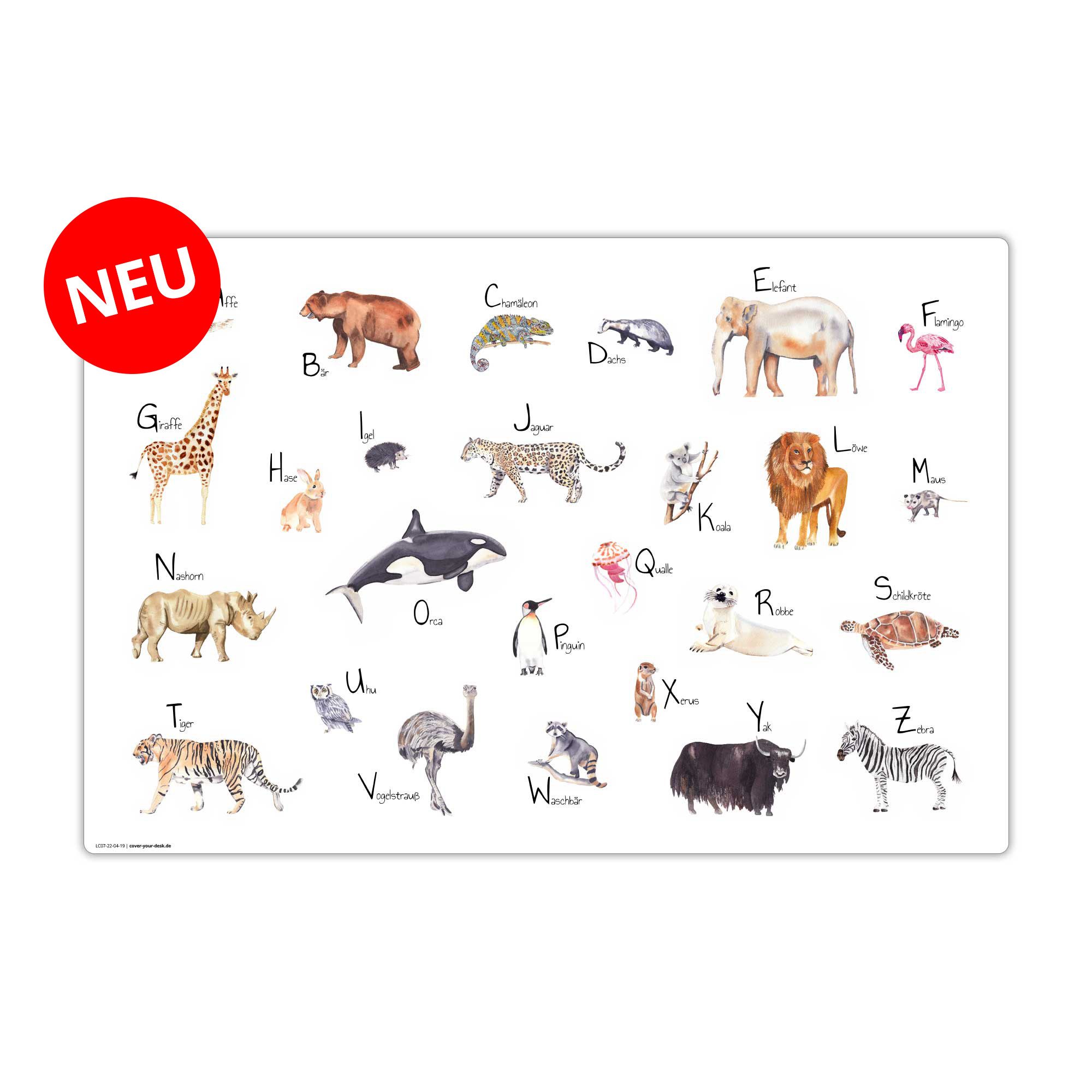 cover-your-desk.de Schreibtischunterlage für Kinder – “Tier ABC“ - Made in Germany - 60 x 40 cm, (1 tlg., Made in Germany)
