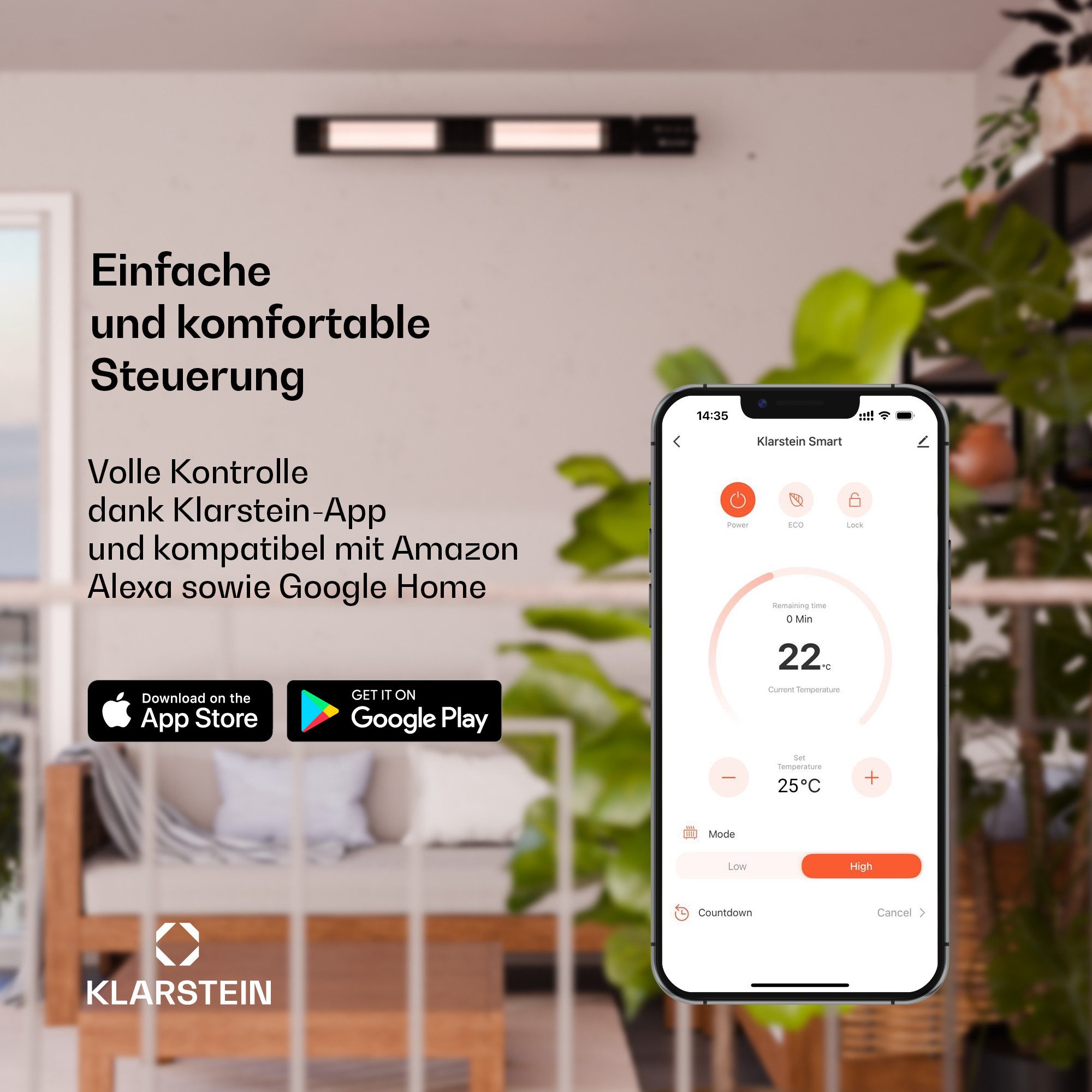 blumfeldt Heizstrahler Cosmic Beam Smart 24 Infrarot-Heizstrahler 2400W App Fernbedienung, Infrarot Heizstrahler Terrasse Wand Terrassenheizstrahler IR Strahler