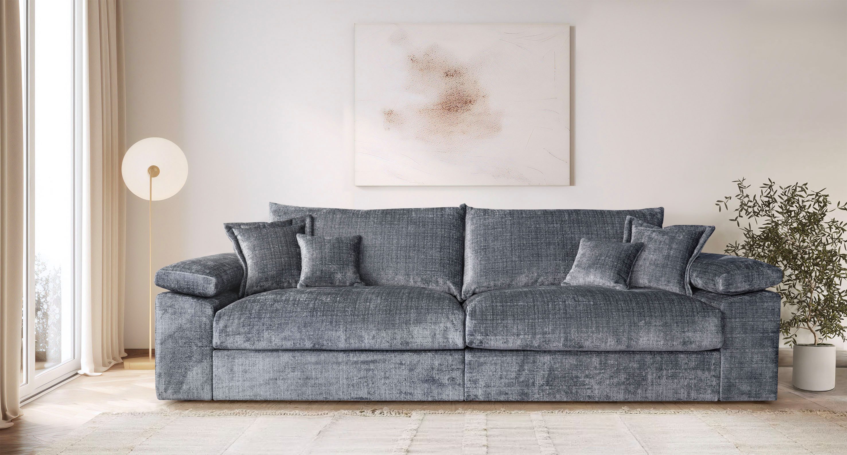 Home affaire Big-Sofa Soft&Cosy XXL, B: 303 cm, Mega-Sofa, Cord oder Chenille-Struktur, mit Federkern & 4 Zierkissen
