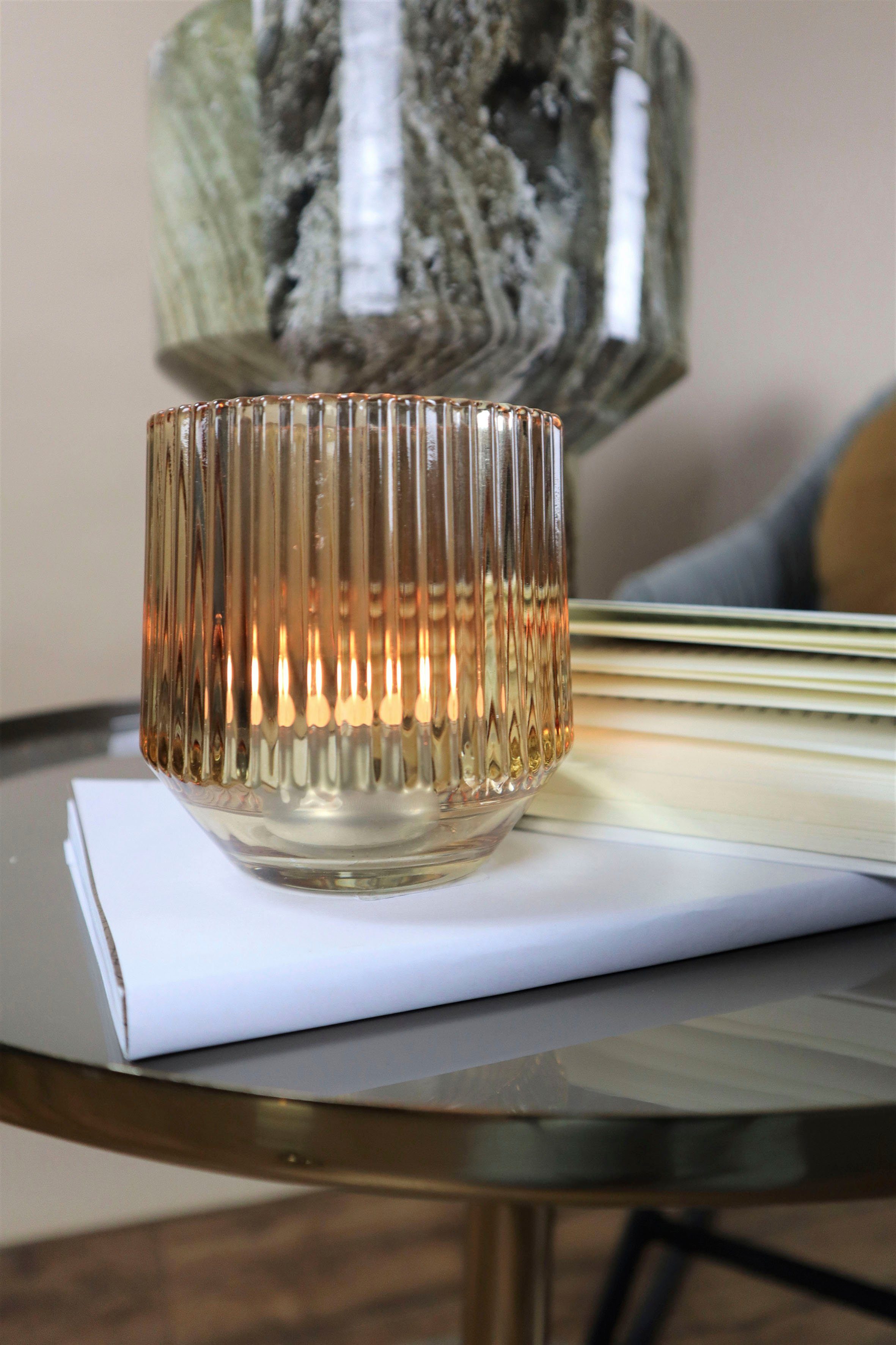 Rillen AM Teelichthalter (Set, Ø Design Windlicht cm 4 9,5 ca. St), Glas, mit aus