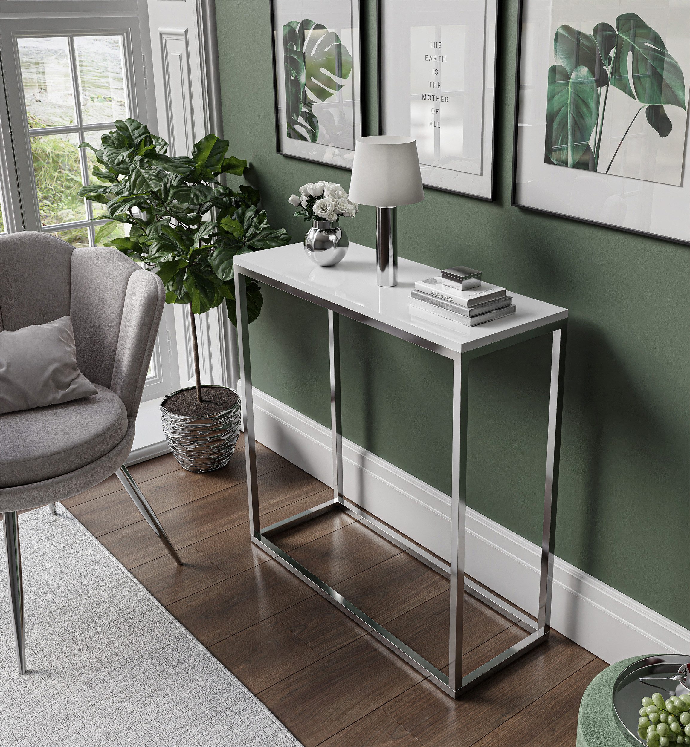 Lookway Konsolentisch MODERN HOCHGLANZ mit silberfarbenem, verchromtem Gest günstig online kaufen