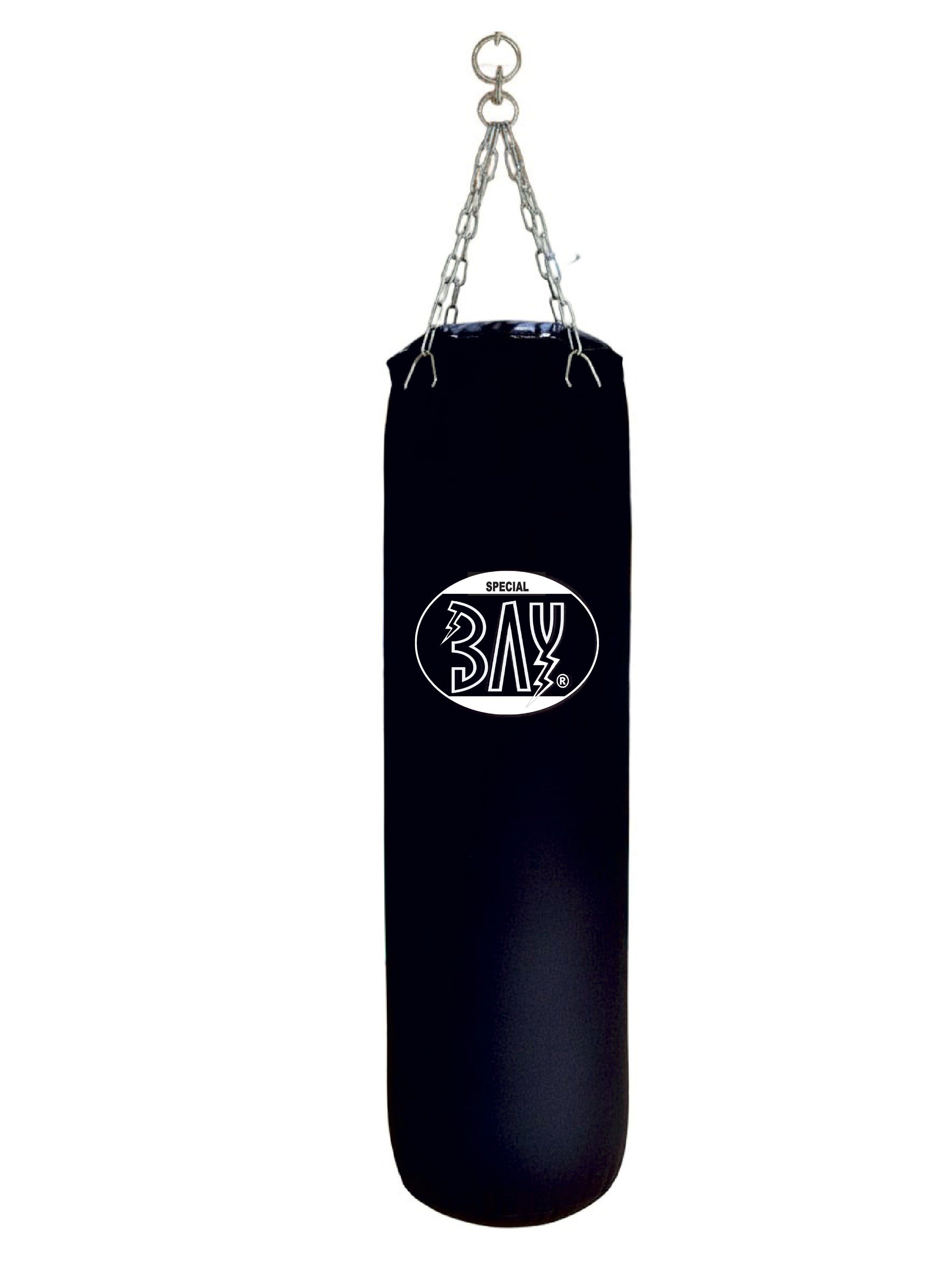 BAY-Sports Boxsack Sandsack 120 cm Erwachsene schwarz ungefüllt groß Boxen Kickboxen MMA (Stück), inkl. Verchromter 4-strahlige Stahlkettenaufhängung mit Drehwirbel.