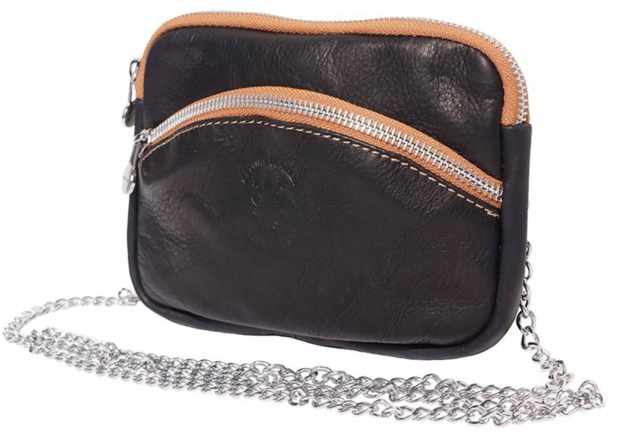 FLORENCE Abendtasche Florence Echtleder Tasche mit Kette (Abendtasche, Abendtasche), Damen, Jugend Tasche Echtleder schwarz, braun