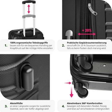 tectake Trolley Hartschalenkofferset 4-tlg., 4 Rollen, erweiterbar