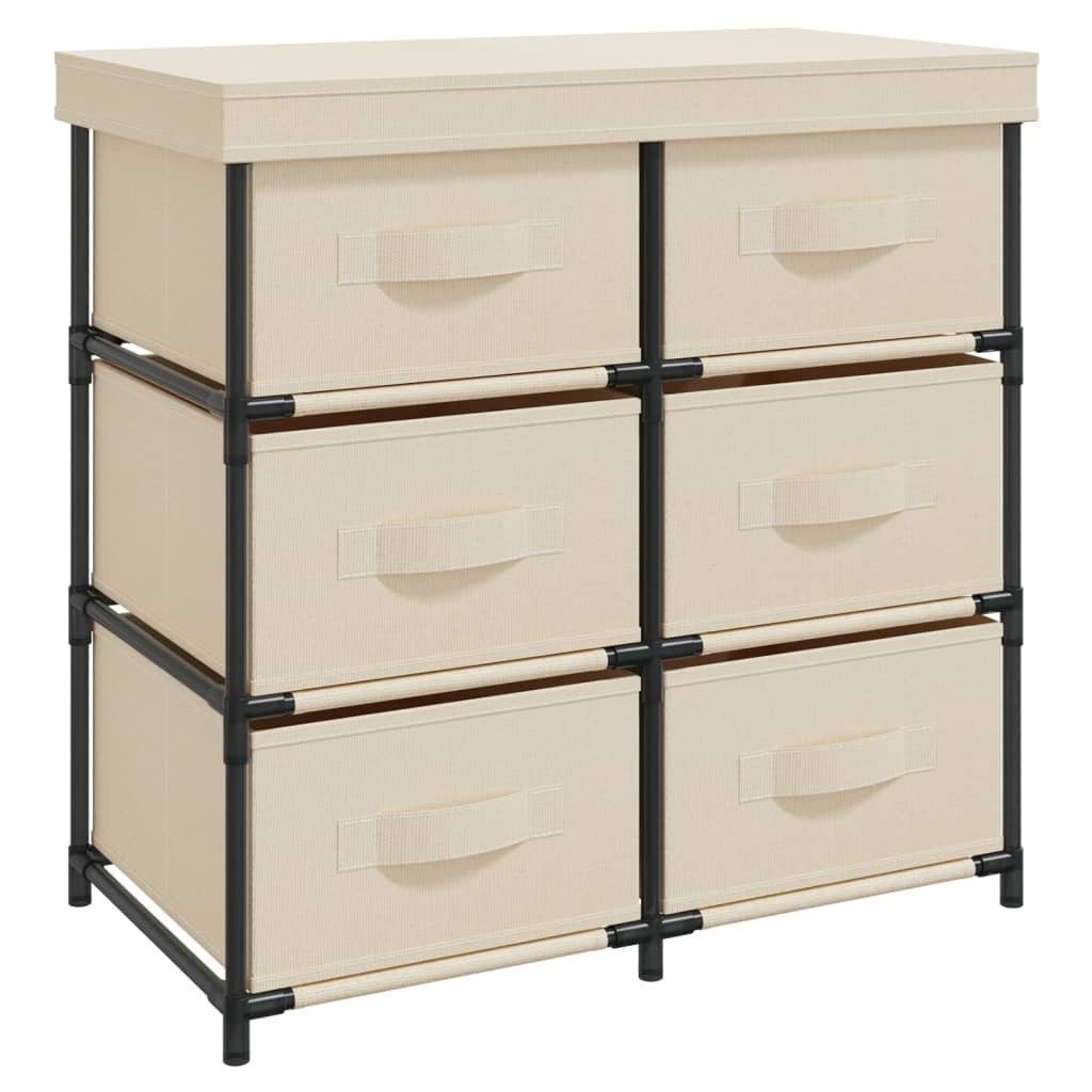 furnicato Container Lagerschrank Creme 55 x 29 x 55 cm mit 6 Schubladen (1-St) Stabiles Aufbewahrungsregal mit Stoffschubladen für Ihr Zuhause