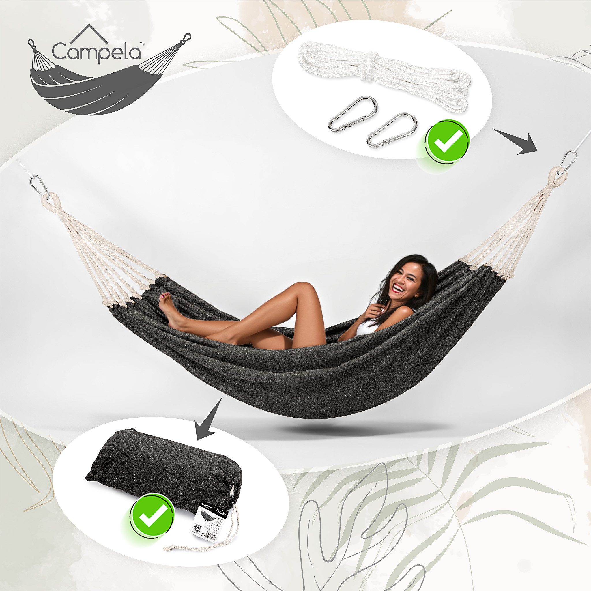 Campela Hängematte Gartenhängematte Boho – 2 Personen – Outdoor Indoor – Tragetasche