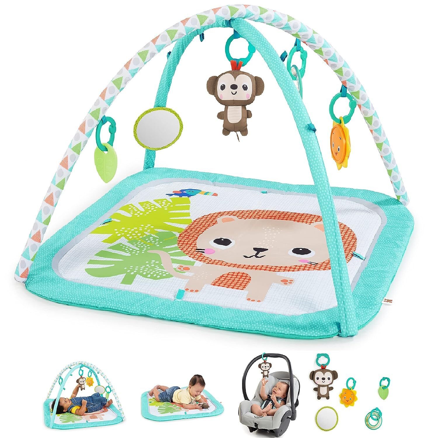 Bright Starts Spiel Bright Starts Safari Blast Baby Spielmatte 76 2 cm mit 5 Spielzeugen, Krabbeldecke Spielzeuge Affe