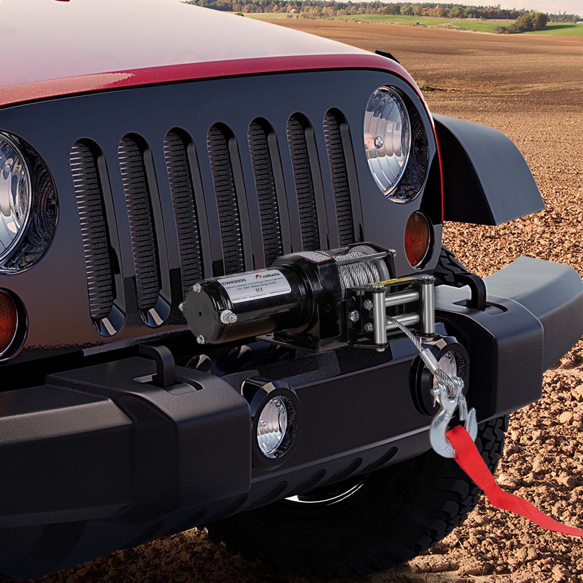 Rotfuchs Seilwinde, 1360 kg / 3000lbs Offroad Motorwinde Seilzug Elektrowinde, Schwarz