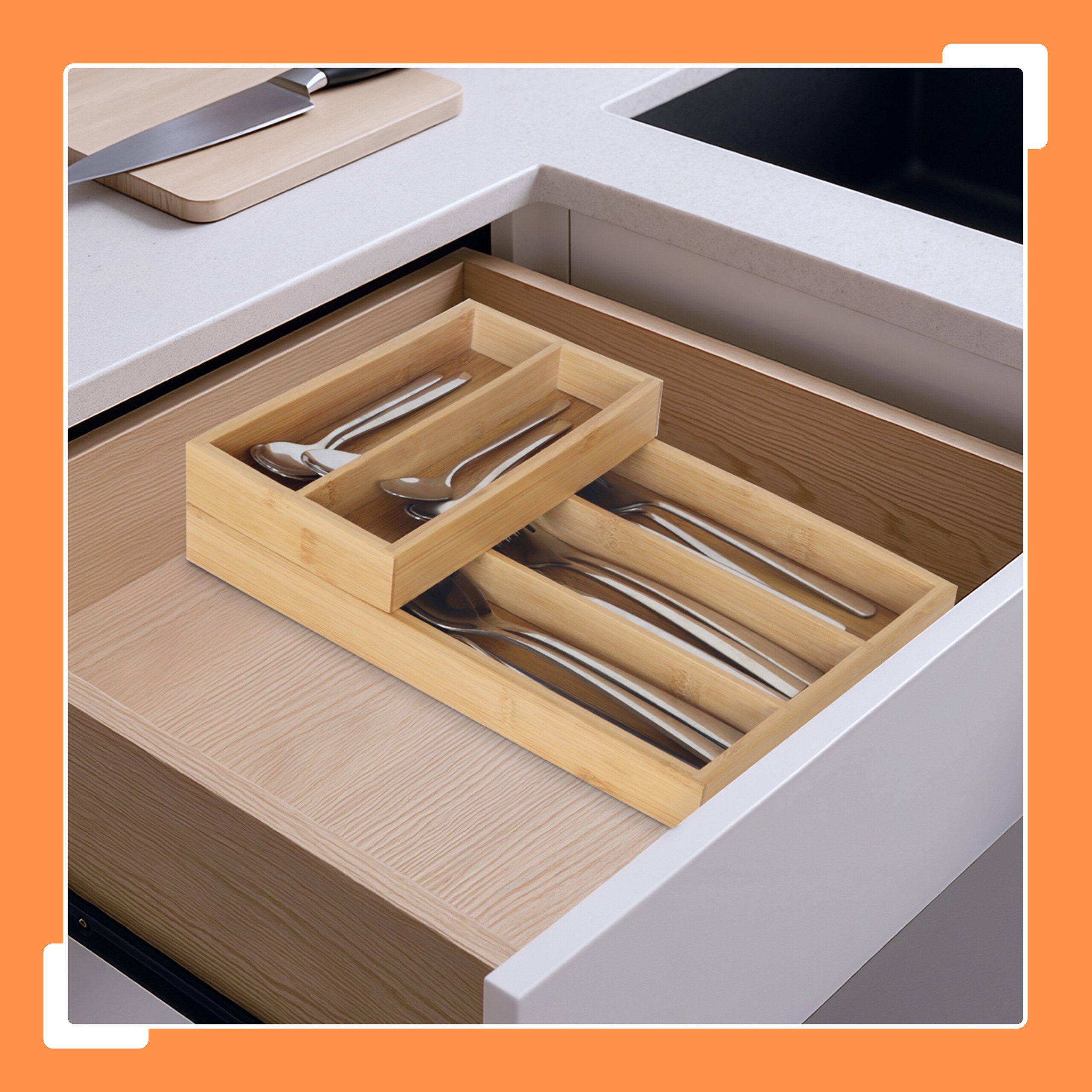relaxdays Besteckkasten 2-teiliges Besteckeinsatz Set Bambus (2 St) günstig online kaufen