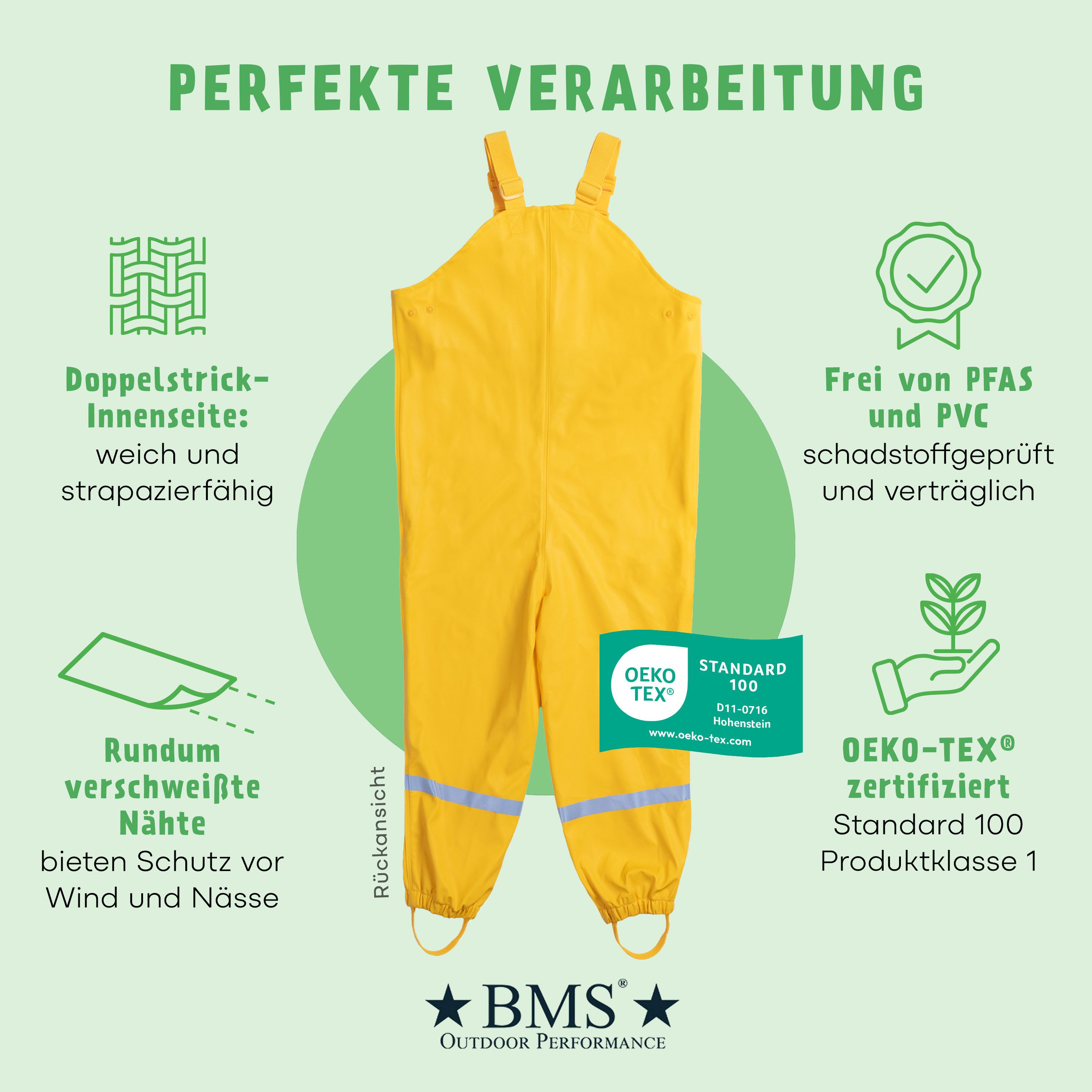 BMS Regen- und Matschlatzhose Räuberwald 100% wasserdichte Regenlatzhose OekoTex zertifiziert