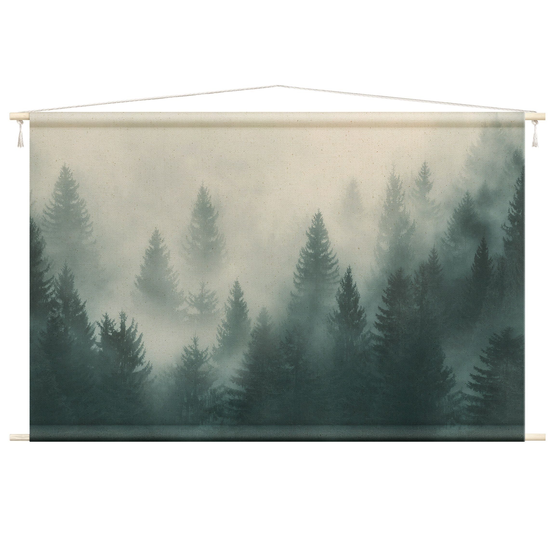 Bilderdepot24 Wandteppich modern Wald Natur beige, rechteckig, Höhe: 2.6 mm, großes Wandbild aus Natur-Baumwolle Wandbehang Stoffbild Tuch Wollseil