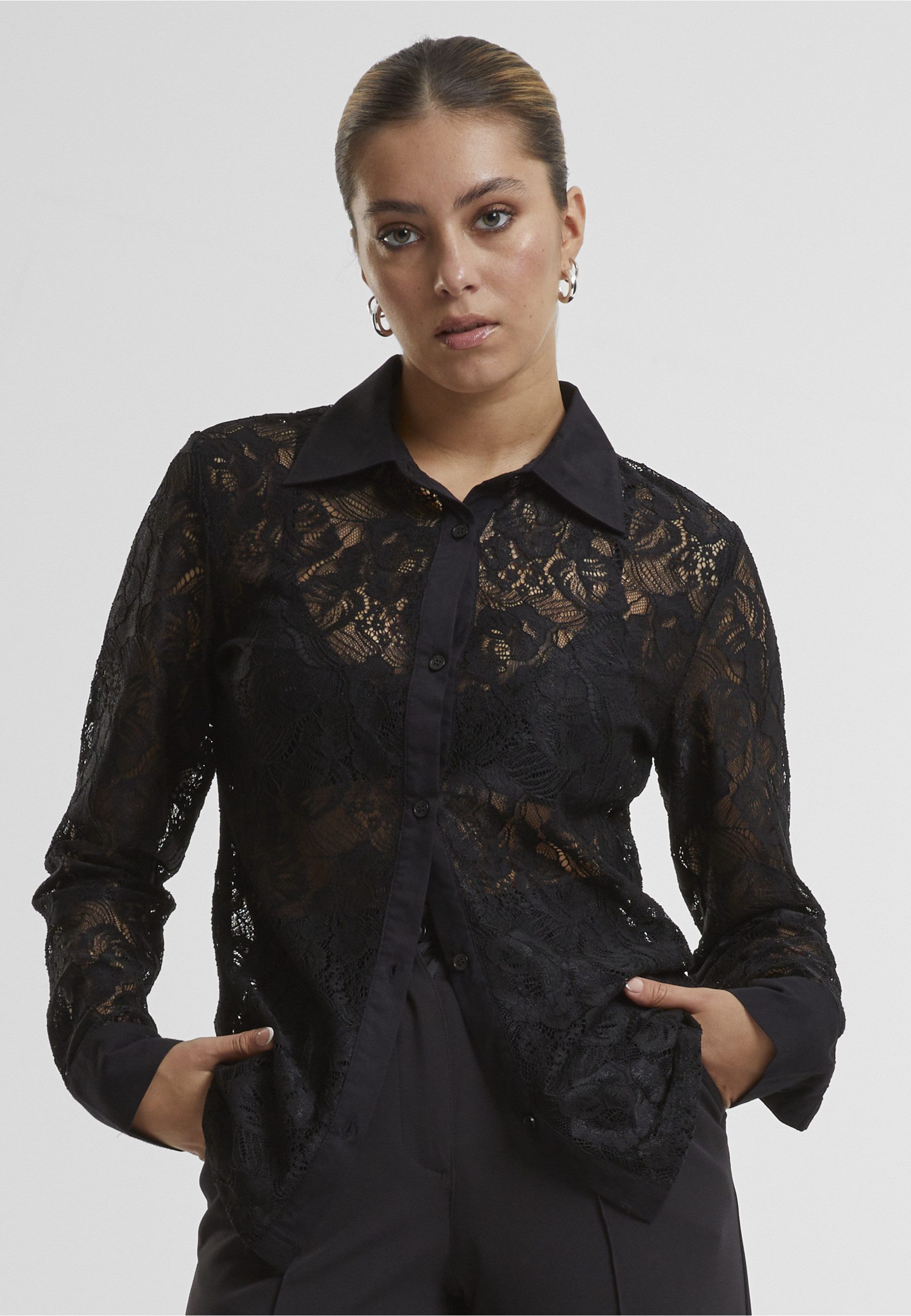 URBAN CLASSICS Klassische Bluse Urban Classics Ladies Lace Blouse