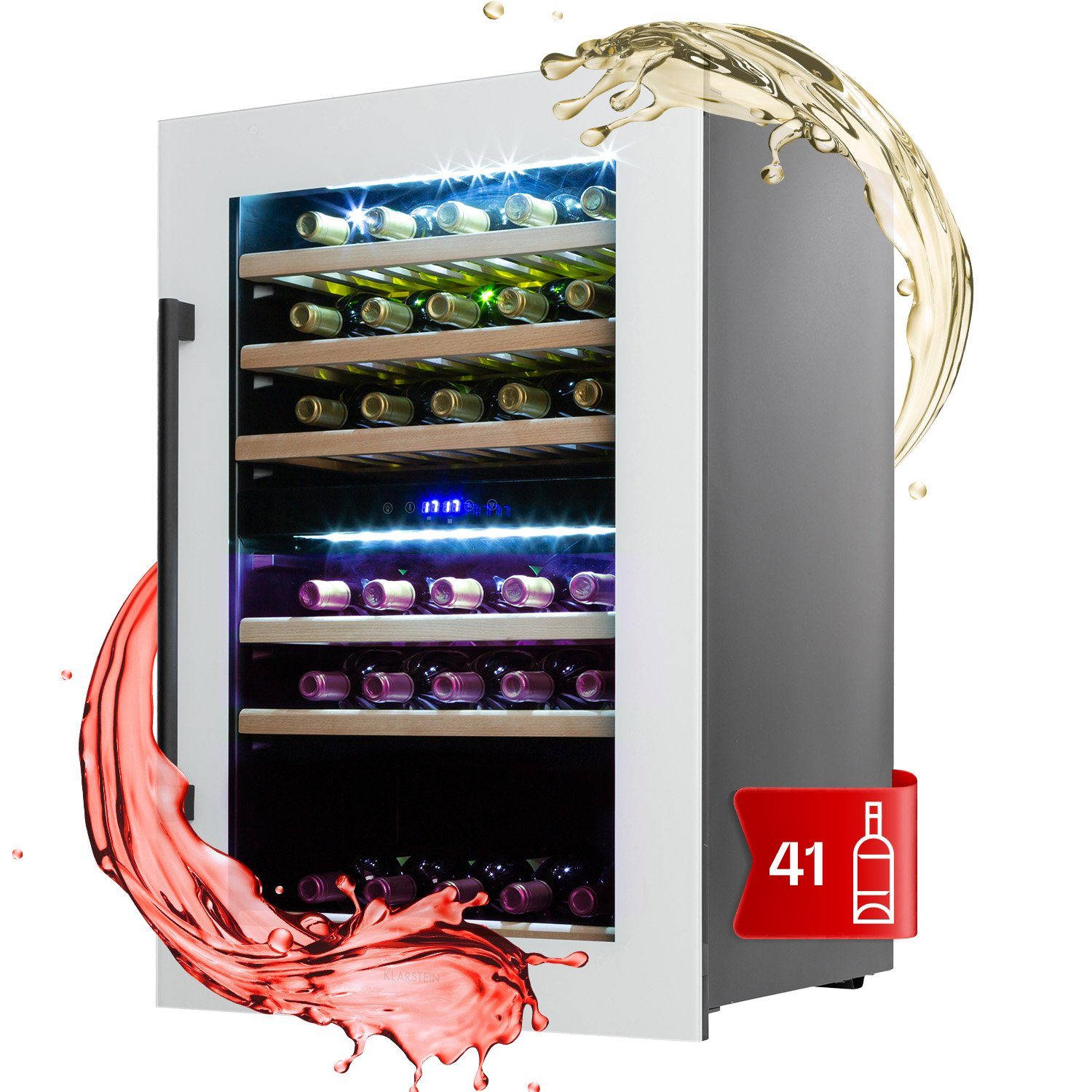 Klarstein Weinkühlschrank Vinsider 41D, für 41 Standardflaschen á 0,75l,2  Zonen Wein Flaschenkühlschrank Weintemperierschrank Weinschrank