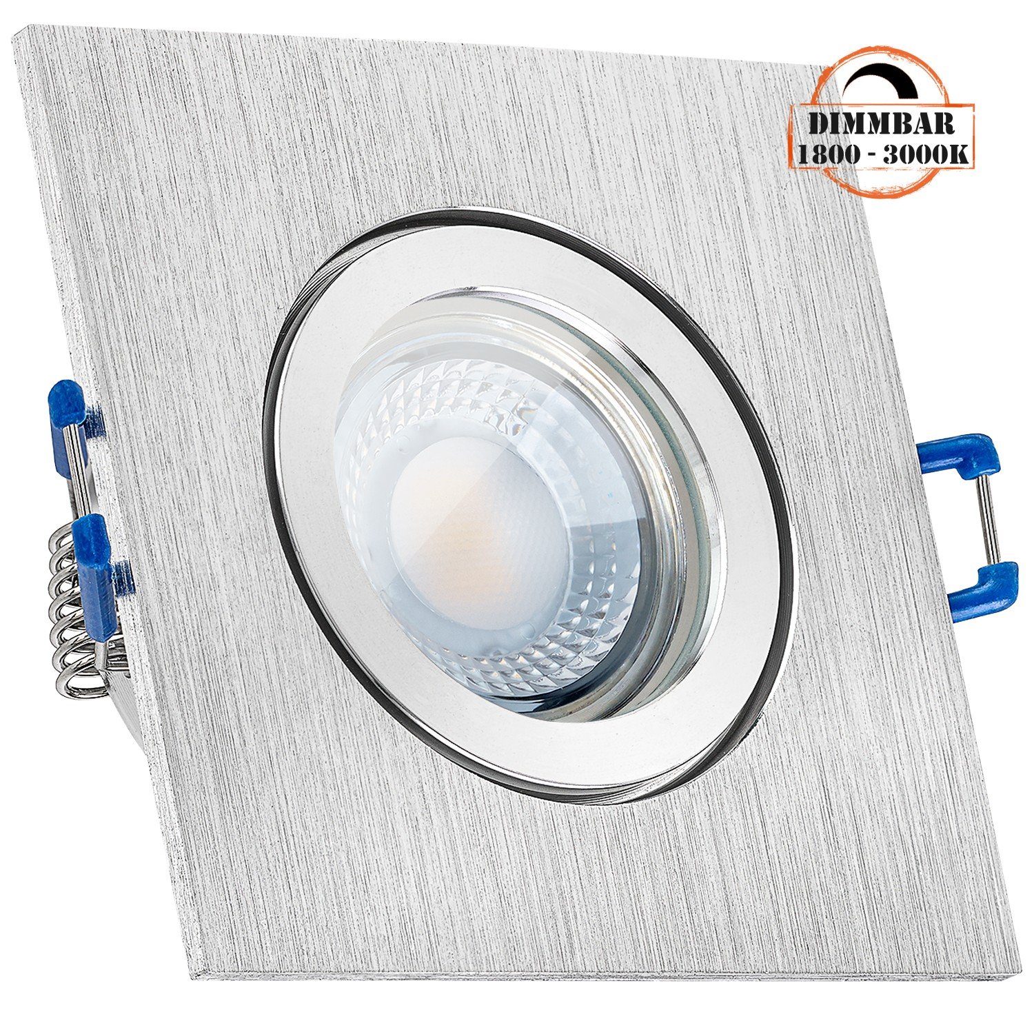 Set aluminium flach mit 5W LED LEDANDO gebürstet Einbaustrahler IP44 extra LED in Einbaustrahler