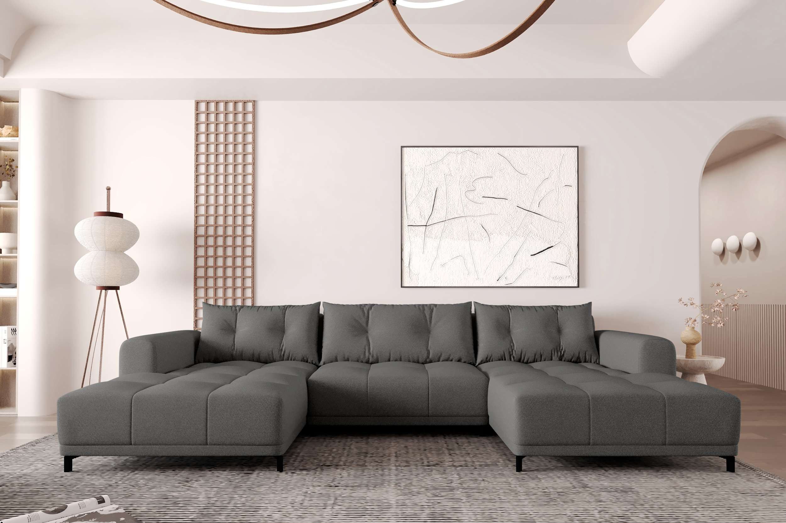 99rooms Wohnlandschaft Massimo, Sofa, U-Form, mit Schlaffunktion, Rundumbezug, in Strukturstoff NEVE
