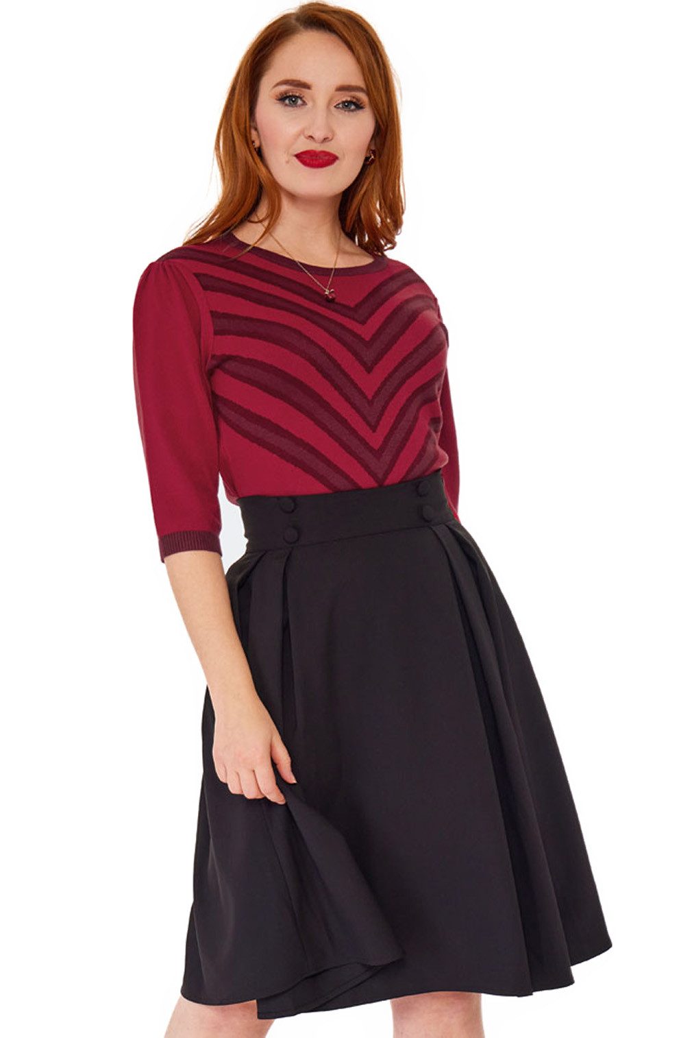 Voodoo Vixen A-Linien-Rock Black Pleated Flare Skirt Vintage Retro Rock günstig online kaufen