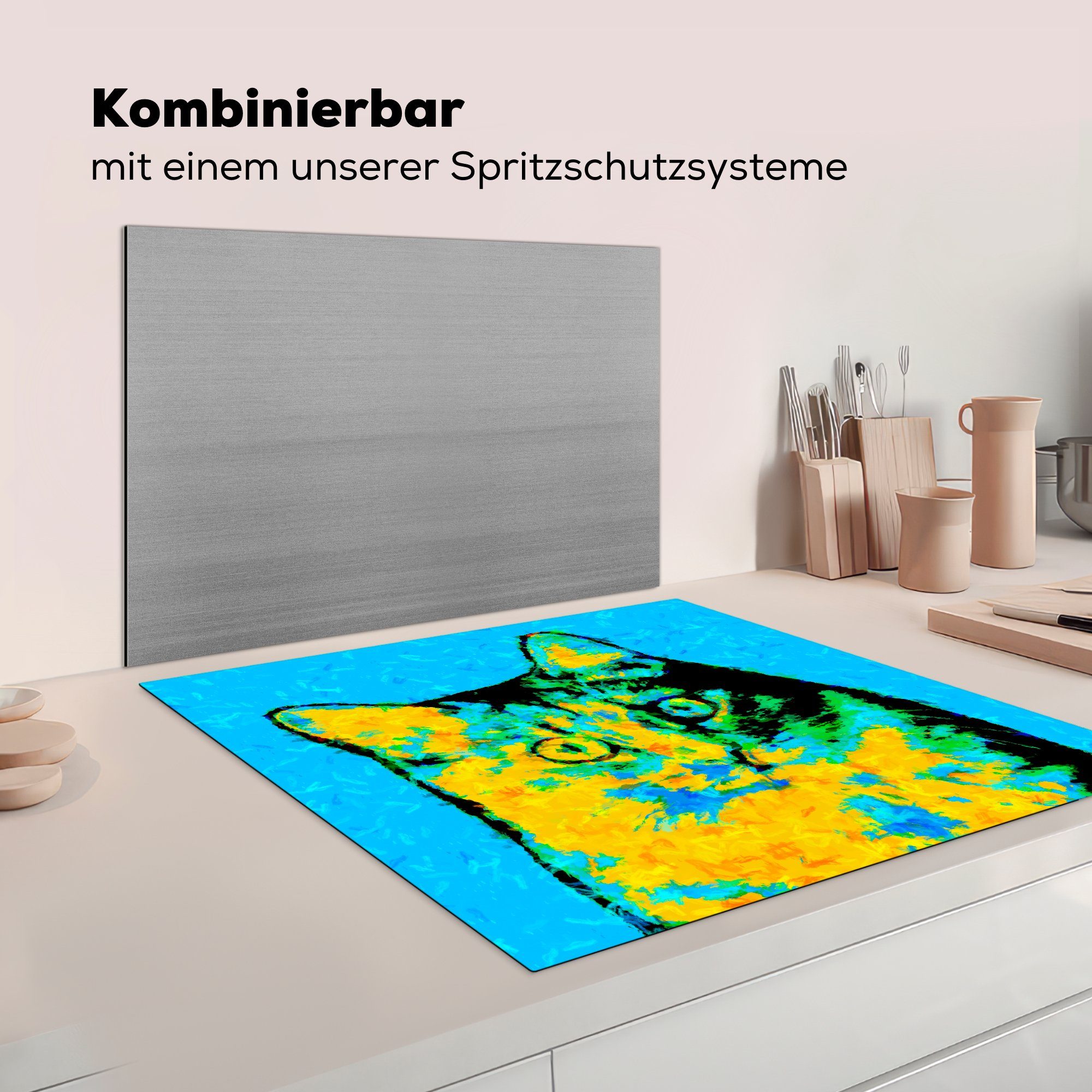 Arbeitsplatte (1 cm, MuchoWow für Vinyl, Herdblende-/Abdeckplatte Katzenporträt, küche tlg), 78x78 Ceranfeldabdeckung,