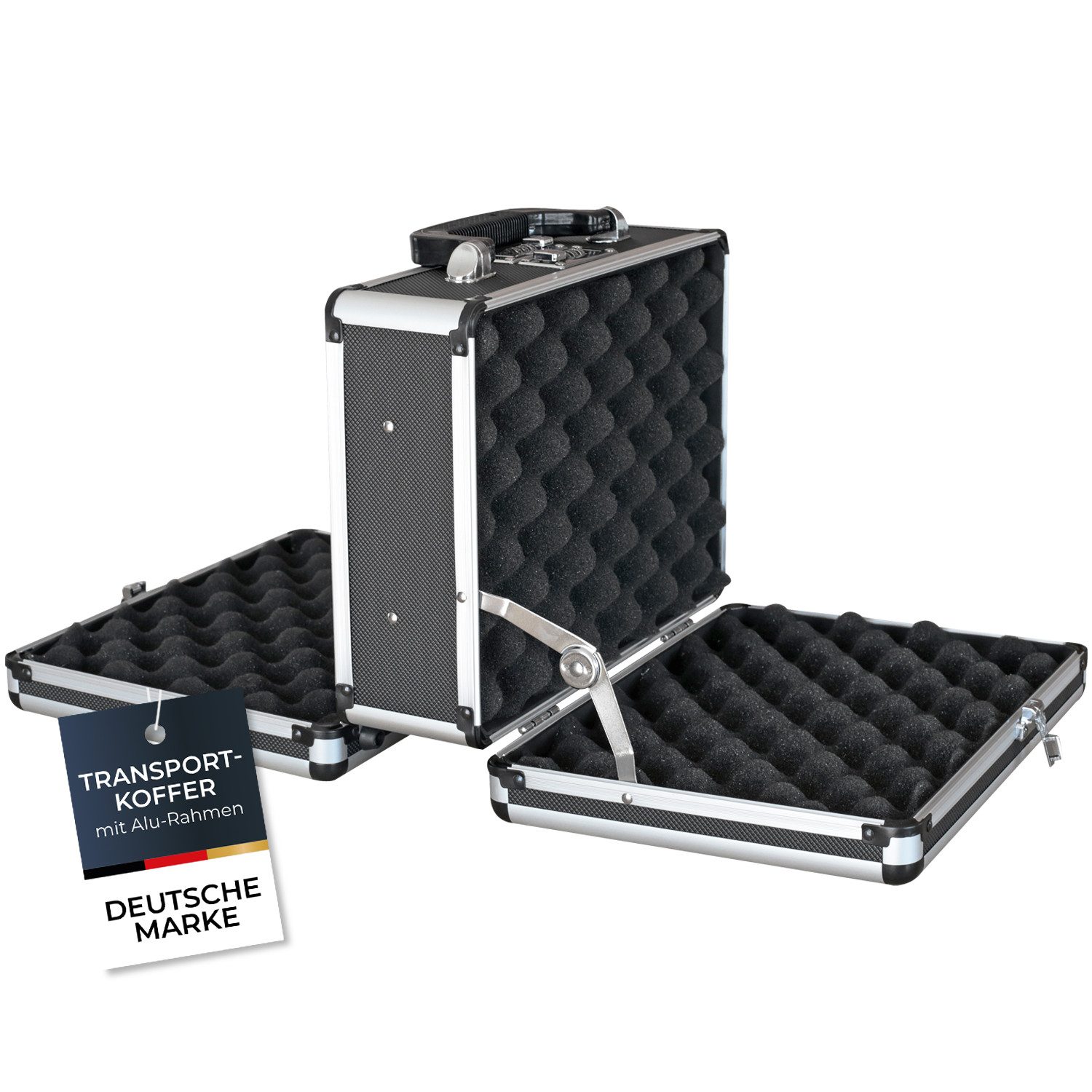 HMF Aufbewahrungsbox Transportkoffer mit zwei 3er Zahlenschlösser und Schnappverschlüssen, Doppelt, Koffer mit Noppenschaumstoff 31x26x15 cm