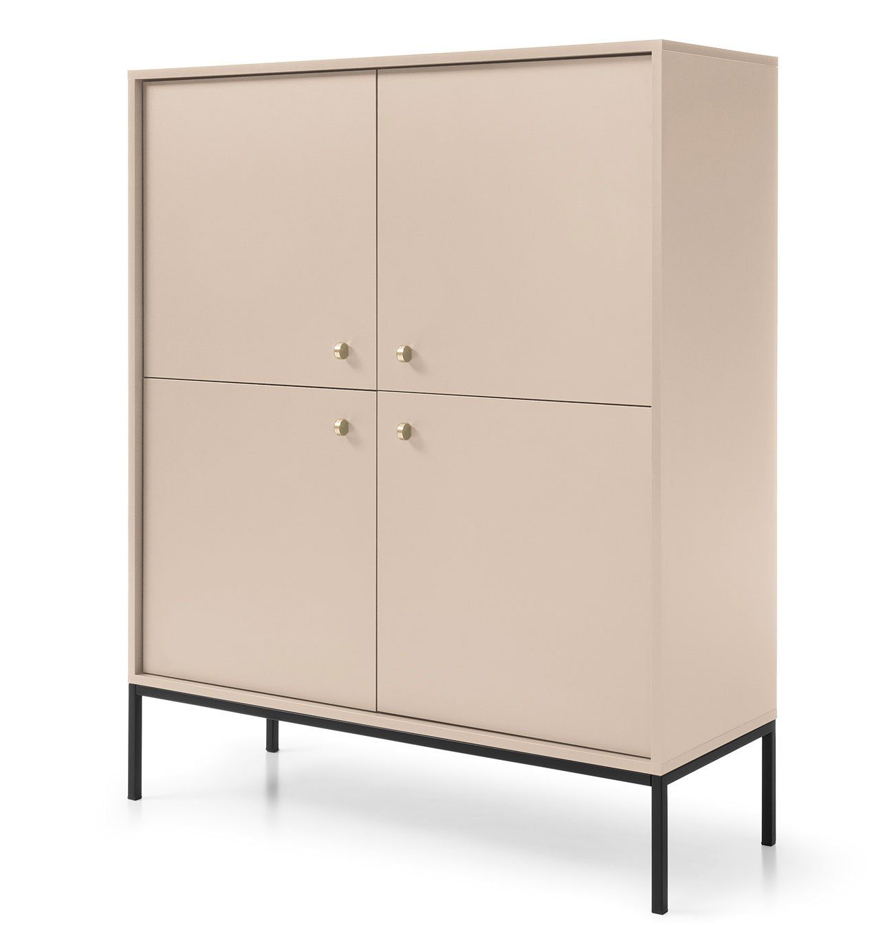 Feldmann-Wohnen Highboard Mono (4-türig, 4 Einlegeböden, 1 St., moderne Optik, Möbelknäufe, Metallfüße), 104x39x126cm Beige Matt 4-türig