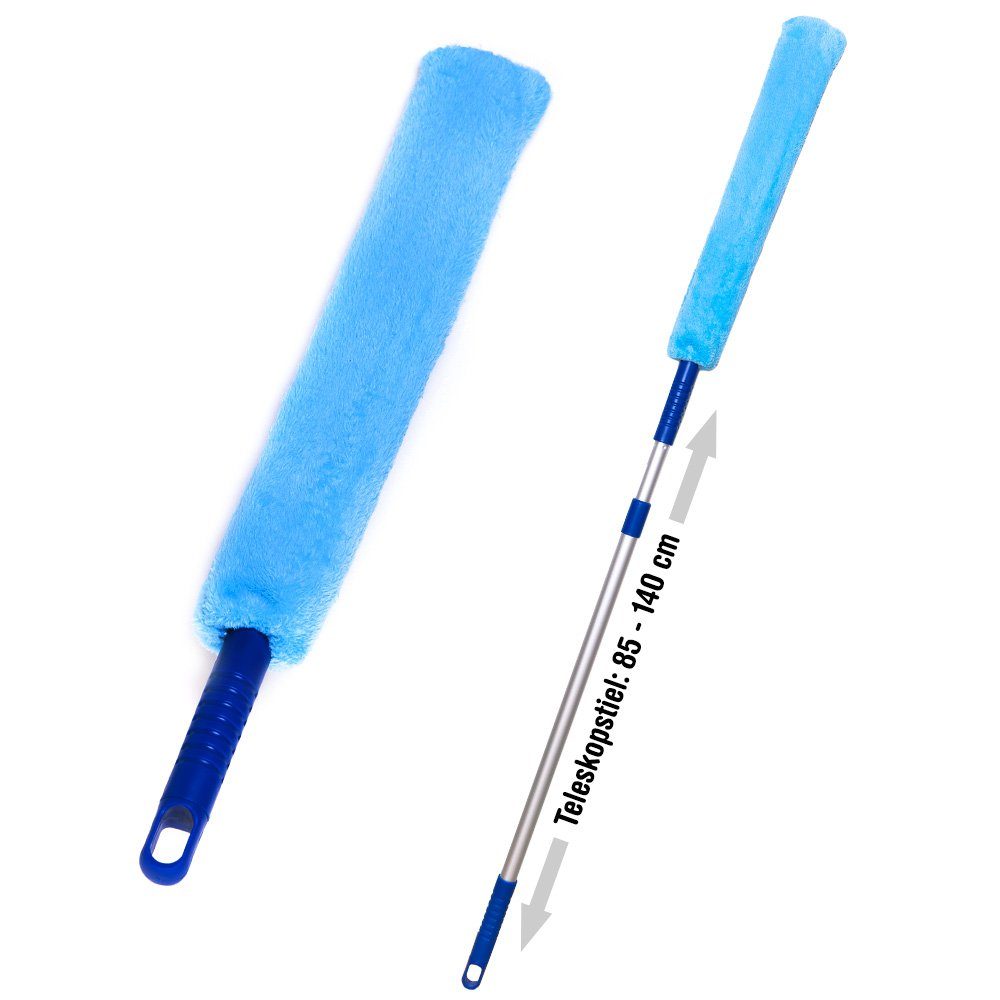 Das Blaue Wunder® Staubwedel SOFT Multi Duster, Staubmagnet mit Extra Langen Fasern (1-St), Waschbar, Staubputzen mit biegbarem Teleskopstab für Haushalt