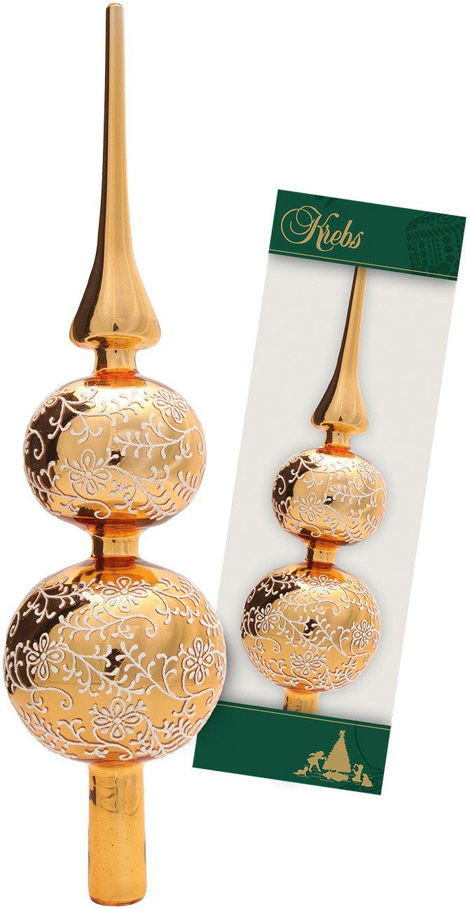 Krebs Glas Lauscha Christbaumspitze Rankendekor glänzend gold 33cm (1-tlg), Dekoriert mit Liebe zum Detail