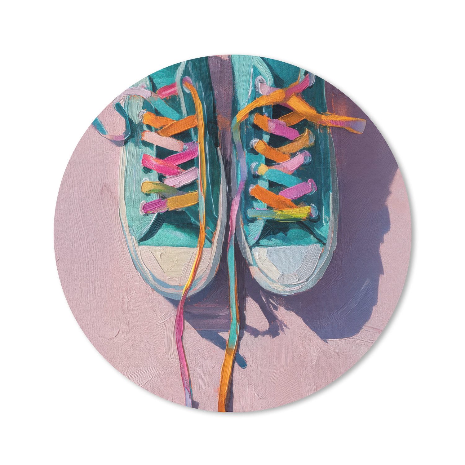 MuchoWow Mauspad Turnschuhe - Schnürsenkel - Bunt - Farbton (1-St), Büro für Tastatur und Maus, Mousepad Gaming, Rund 20x20 cm