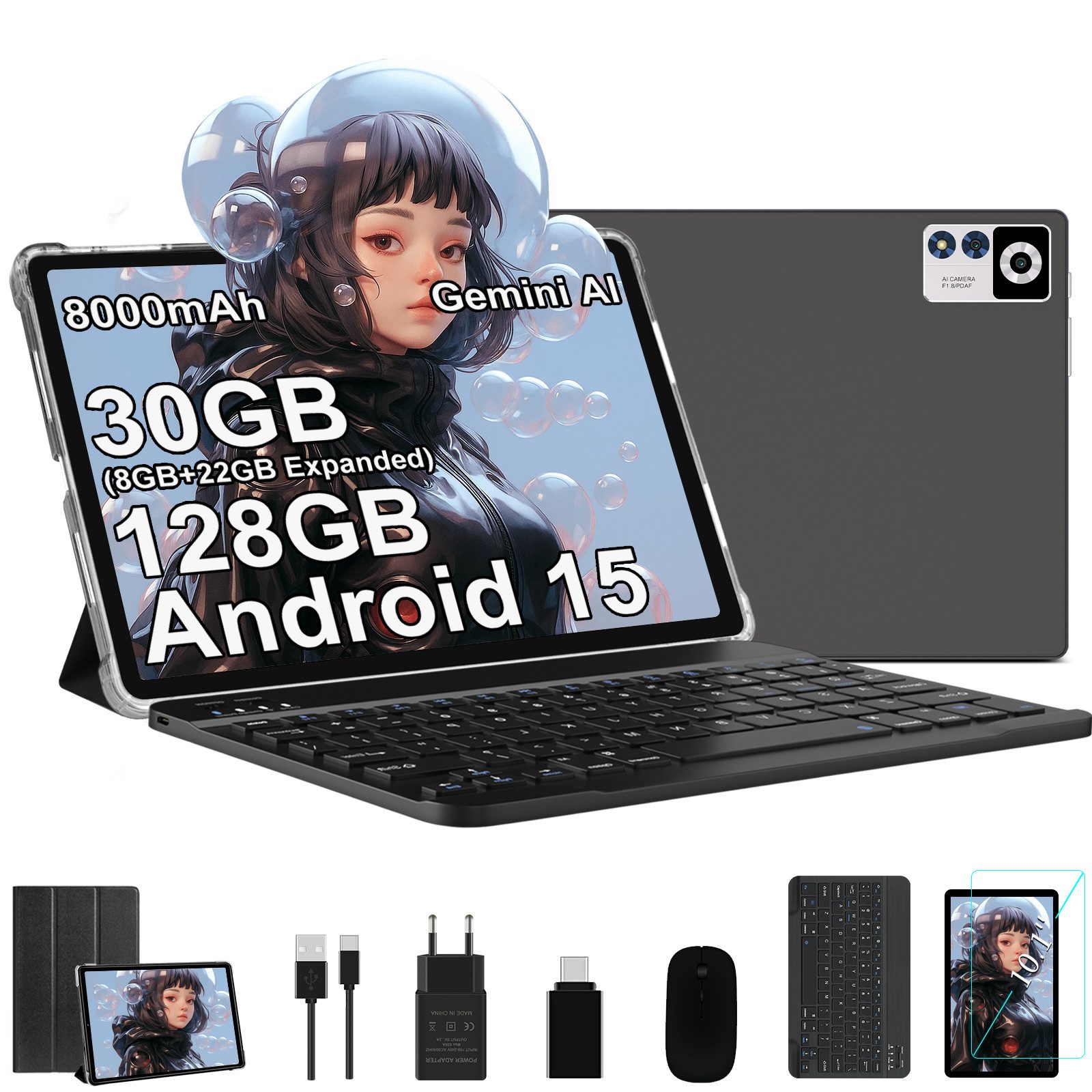 GOODTEL YESTEL 10.1 Zoll Android 15 Tablet – 30GB RAM, 128GB Speicher Tablet (10.1", Android15, Octa-Core 2.0GHz, 8000mAh Akku, GPS)