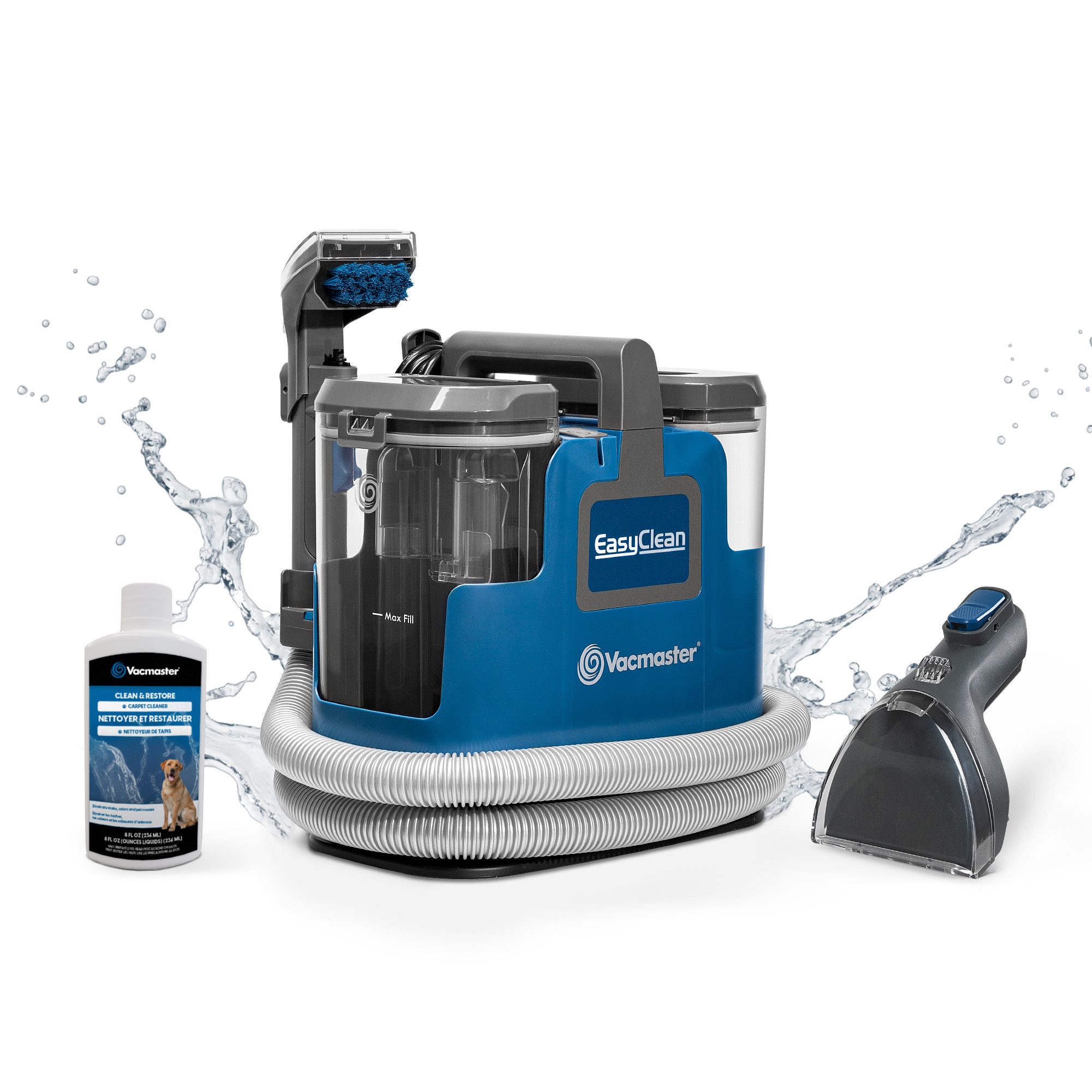 Vacmaster Wasch-Sauger Teppichreiniger, Polsterreiniger, Nass-Trocken-Sauger, Blau, 500 W, beutellos, für Sofa, Vorleger, Polster, Auto, Dual-Tank, 17 Kpa starker Saugkraft