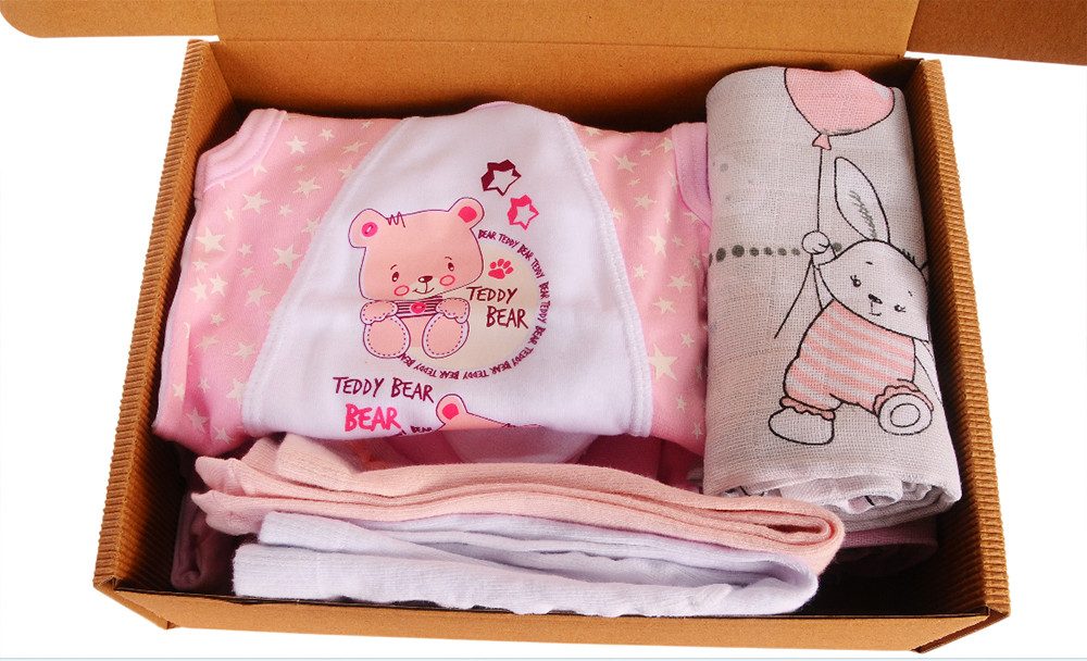 La Bortini Erstausstattungspaket Baby Set 12 Teile Body Strampler Strumpfhosen Shirt Socken Latz (Geschenk zur Geburt, im Box, für Frühchen, Mädchen, Babys, Bekleidung für Neugeborene) Geschenk Set für Neugeborene, 44 50 56 62 68 aus Baumwolle