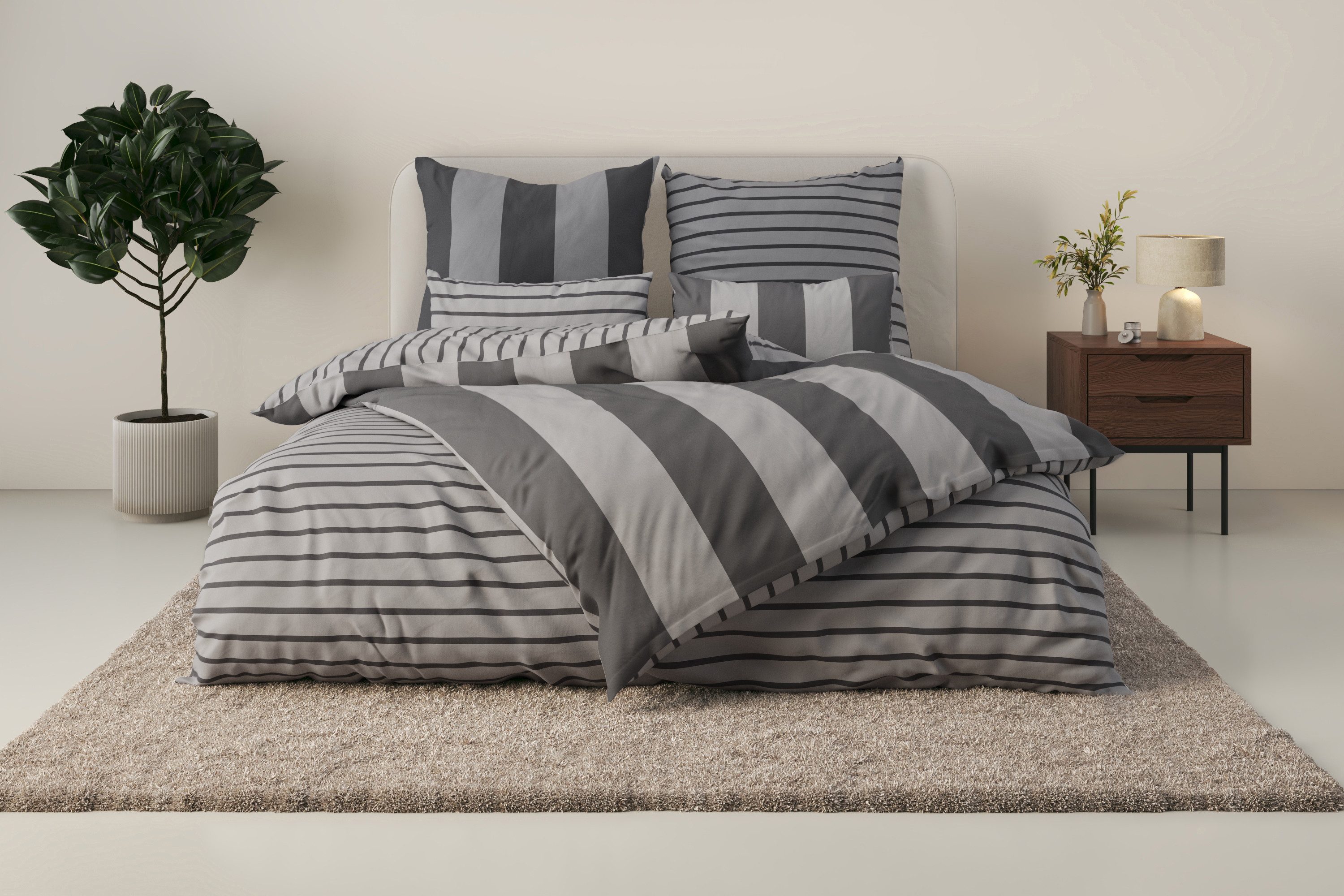 OTTO home Wendebettwäsche Sari in verschiedenen Qualitäten, Linon, 2 teilig, ab Gr. 135x200 cm, Wendedesign, moderne Bettwäsche mit Streifen